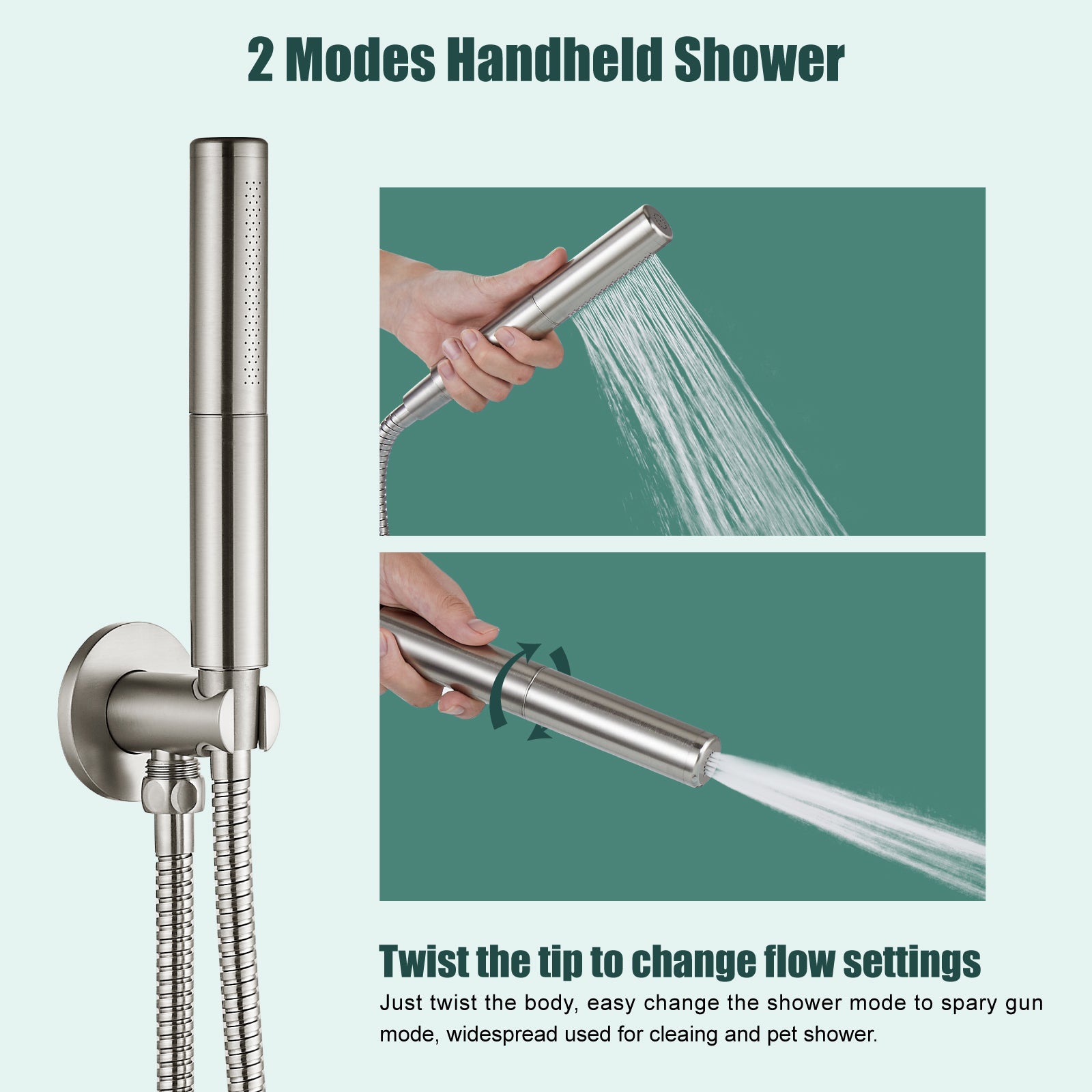 Heyalan Wall Mounted Bathroom Tub Filler Faucet with Handheld Shower Head High Flow Bathtub Spout with 3 Knobs Shower Trim kit Hand Held Sprayer 2 Function Roman Bath Fixtures