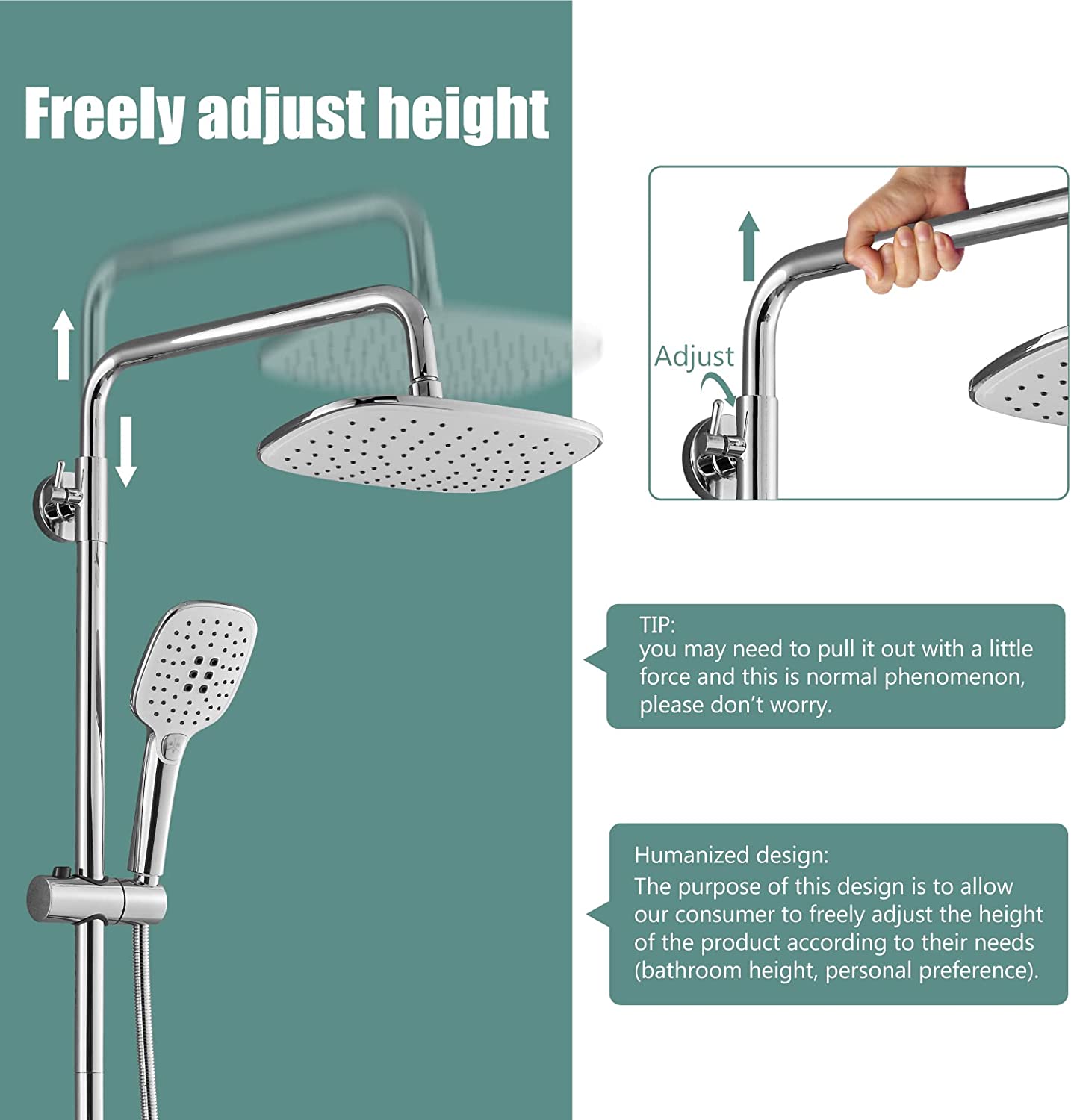 Exposed Shower System Polish Chrome 3 Functional Bathroom Shower Set 9 Inch Rainfall Shower Head with Handheld Sprayer Complete Set Adjustable Hand Spray Tub Spout Wall Mount