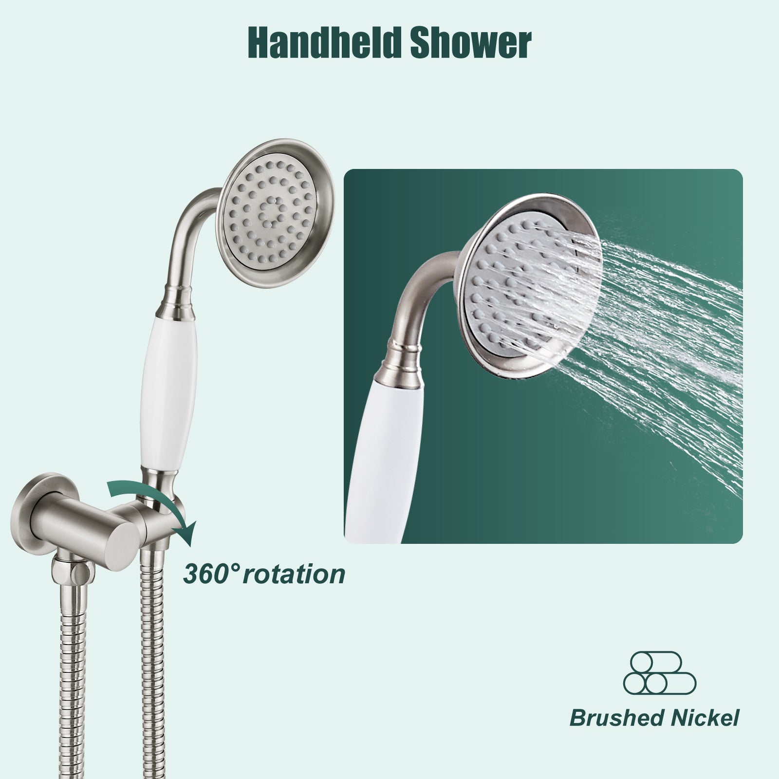 Heyalan Handheld Shower Head Spray with Holder Wand Ceramic Handle Hand Held Telephone Shape Antique Brass Shower Head Sprayer with Bracket Bathroom Shower 1 Mode with Water Hose