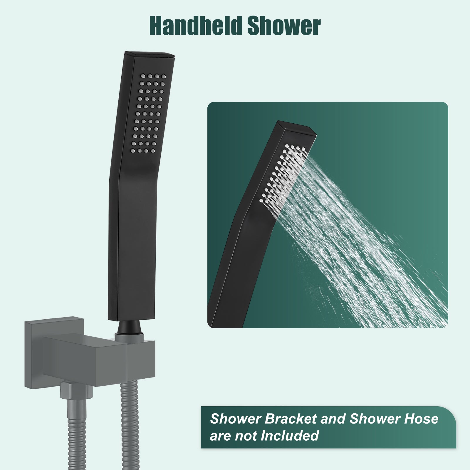 Heyalan Shower Wand SUS304 Stainless Steel Handheld Single Function Handheld Shower High Pressure Luxury Hand Shower Set High Flow Rectangle Curved Hand Shower Spray