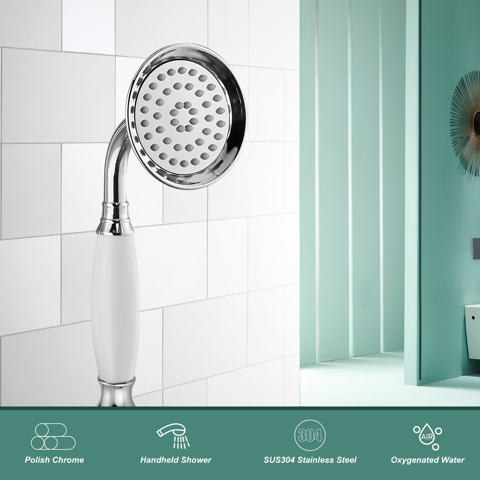 Heyalan Handheld Shower Head Spray Wand Ceramic Handle Hand Held High Pressure Telephone Shape Antique Brass Shower Head Powerful Water Sprayer Bathroom High Flow Shower 1 Mode