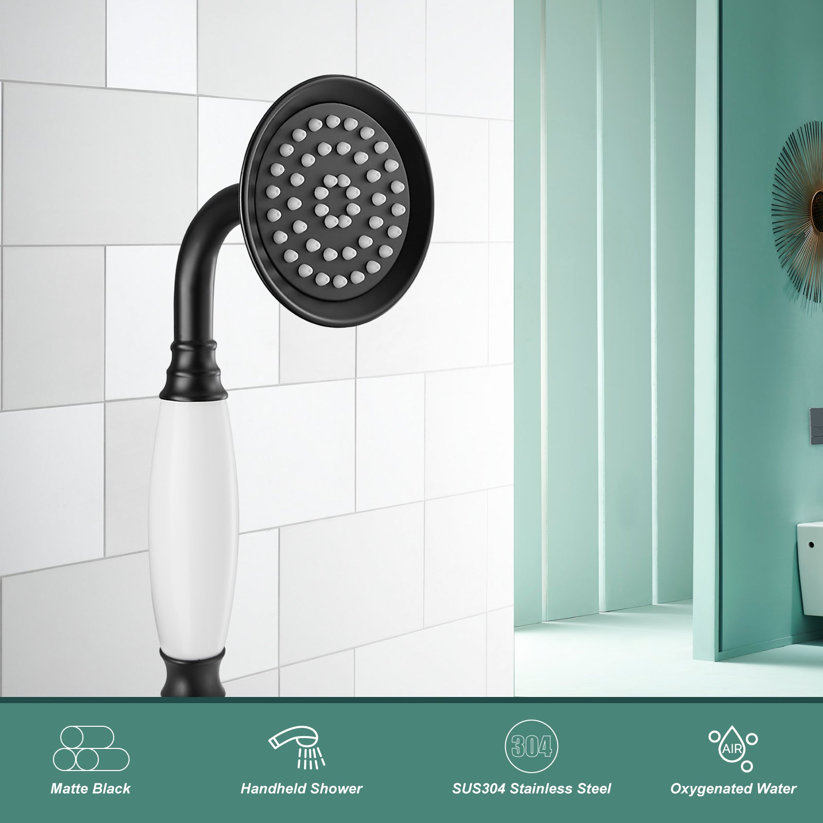 Heyalan Handheld Shower Head Spray Wand Ceramic Handle Hand Held High Pressure Telephone Shape Antique Brass Shower Head Powerful Water Sprayer Bathroom High Flow Shower 1 Mode