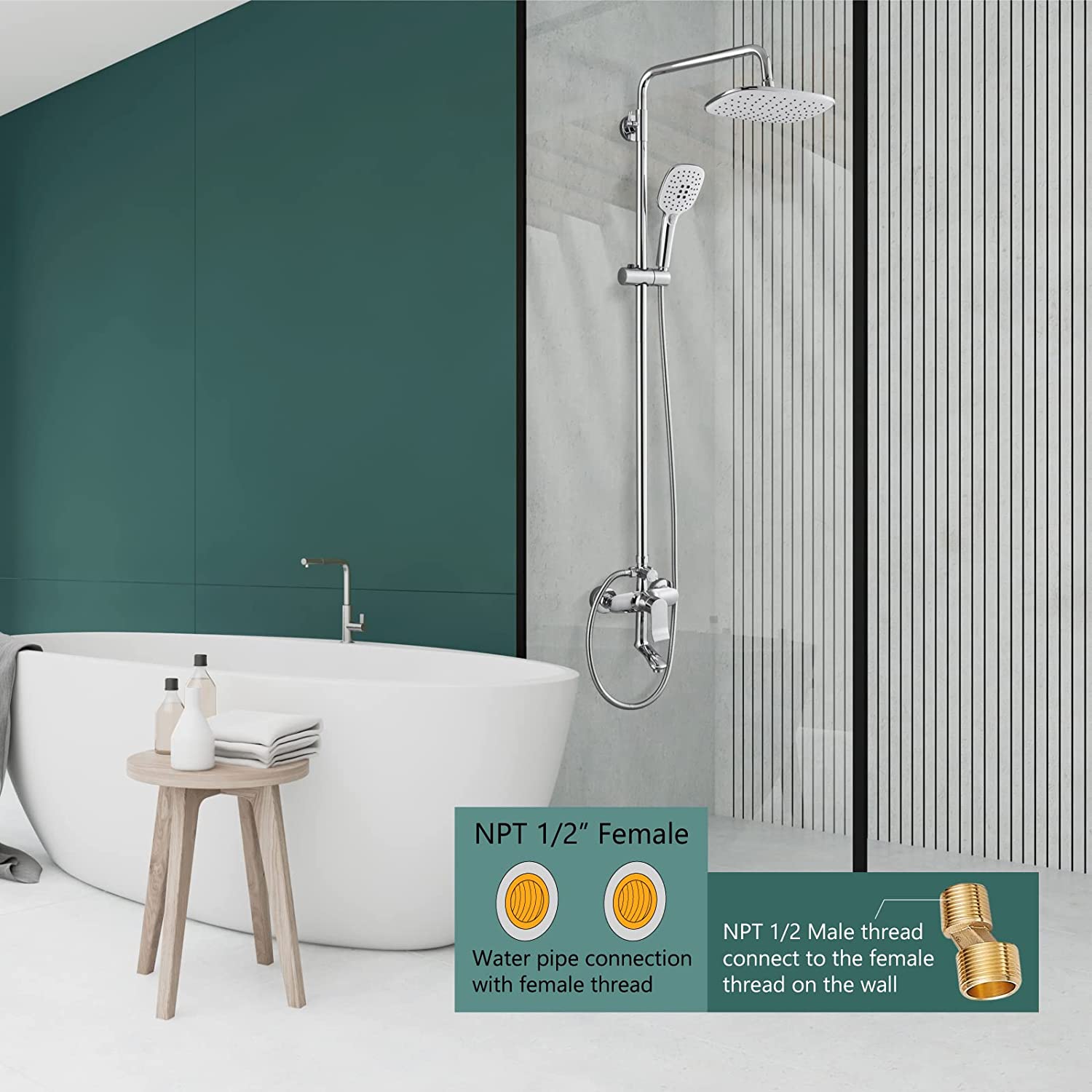 Exposed Shower System Polish Chrome 3 Functional Bathroom Shower Set 9