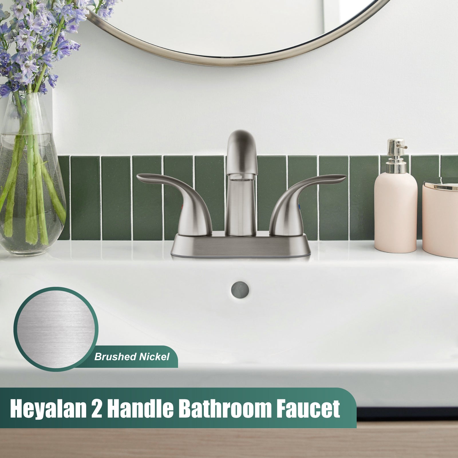 Heyalan Swivel Spout 2 Handle Lever Lavatory Bathroom Vessel Sink Faucet 4-Inch Centerset Deck Mount Mixer Tap with Pop-up Drain Stainless Steel