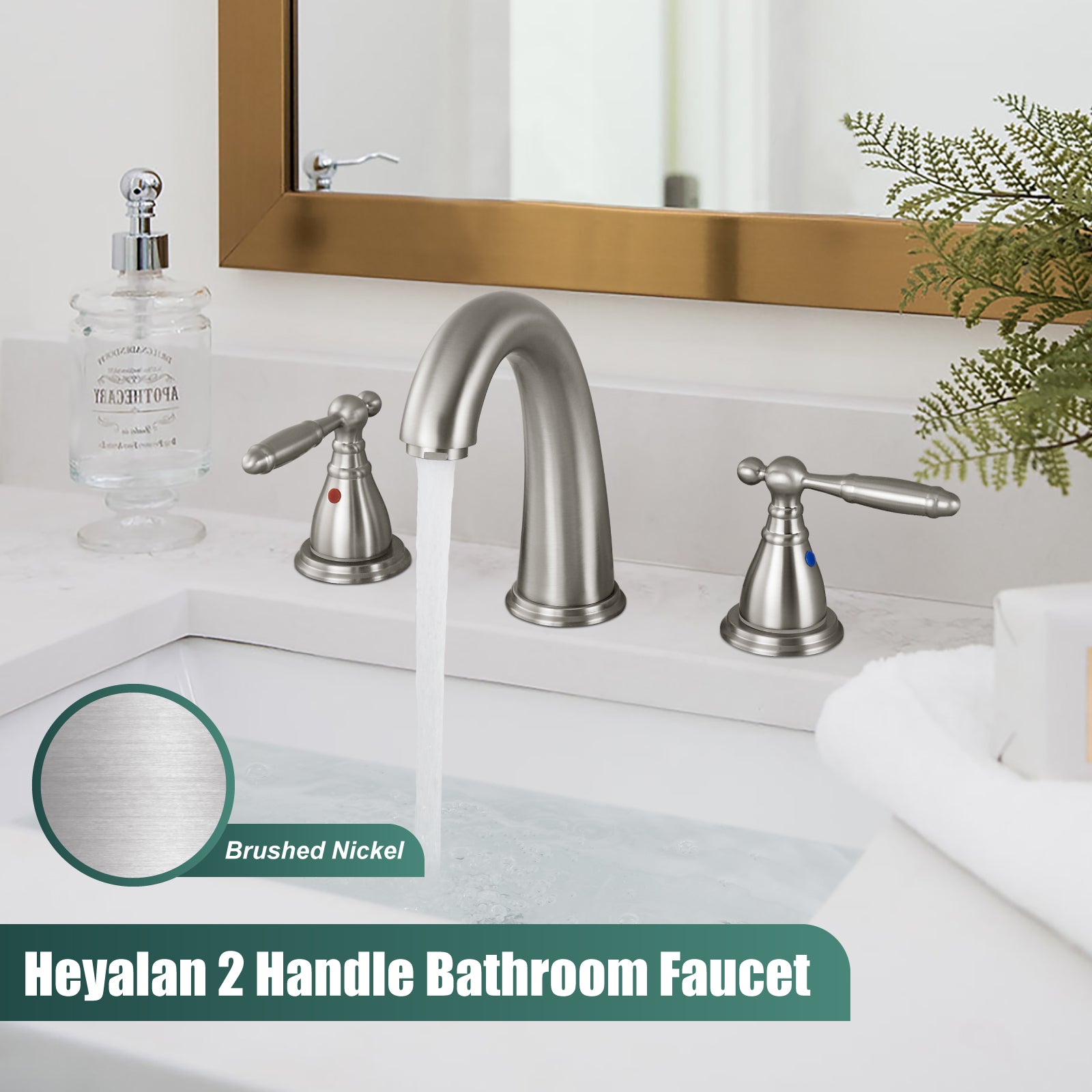 2 Handles SUS304 Stainless Steel 8-16 Inch Bathroom Basin Faucet with Pop Up Drain Deck Mount Divided Three Holes Toilet Sink Mixer Tap Simple Cabinet Grips Heyalan Mixer Faucet