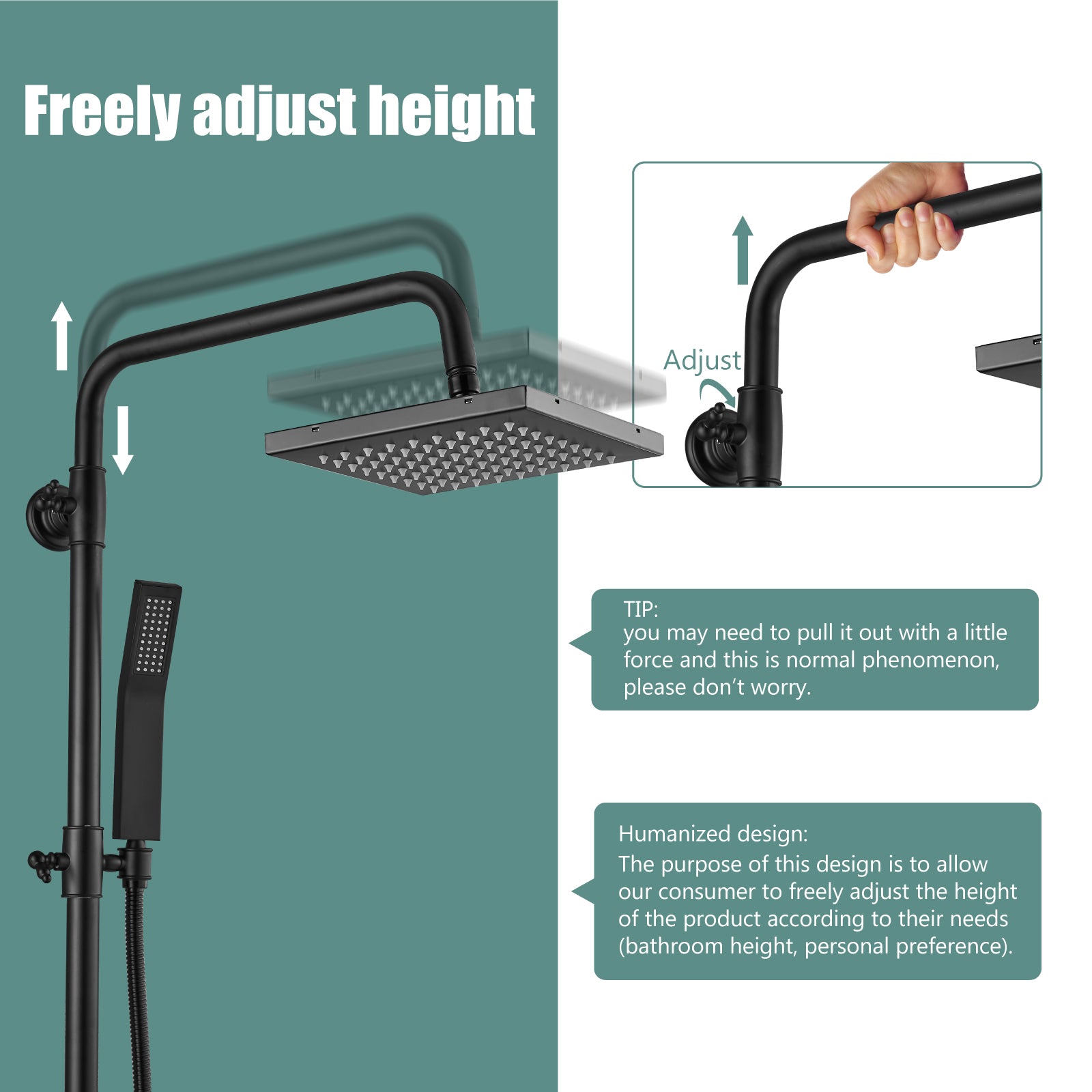 Exposed Shower System Dual Function Bathroom Shower Faucet 8 Inch Square Swivel Rainfall Shower Head with Handheld Adjustable Complete Set Wall Mount