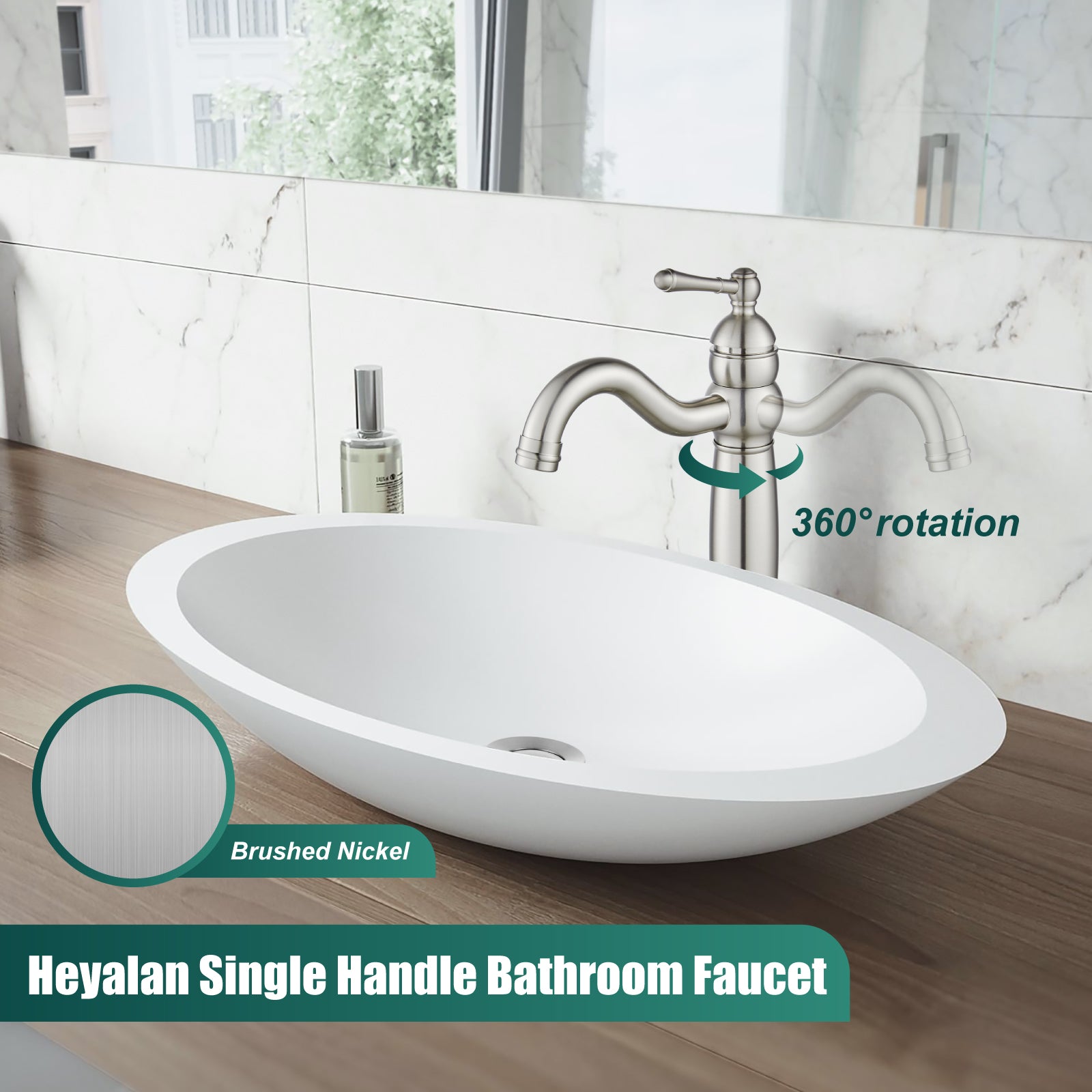 Heyalan Bathroom Vessel Sink Faucet Deck Mount Single Hole One Handle Vintage Lavatory Basin Spout Vanity Tall Mixer Tap Solid Brass Antique Assembly with Pop-up Drain