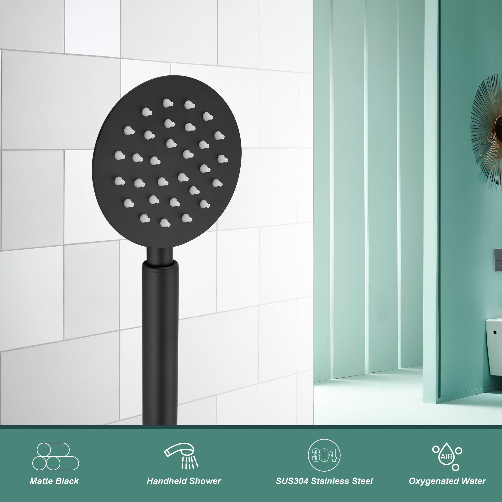 Heyalan Shower Wand Handheld Showerhead Wand Spray High Pressure Hand Held Round Stainless Steel SUS304 Shower Head Powerful Rainfall Water Sprayer Bathroom Luxury 1 Mode