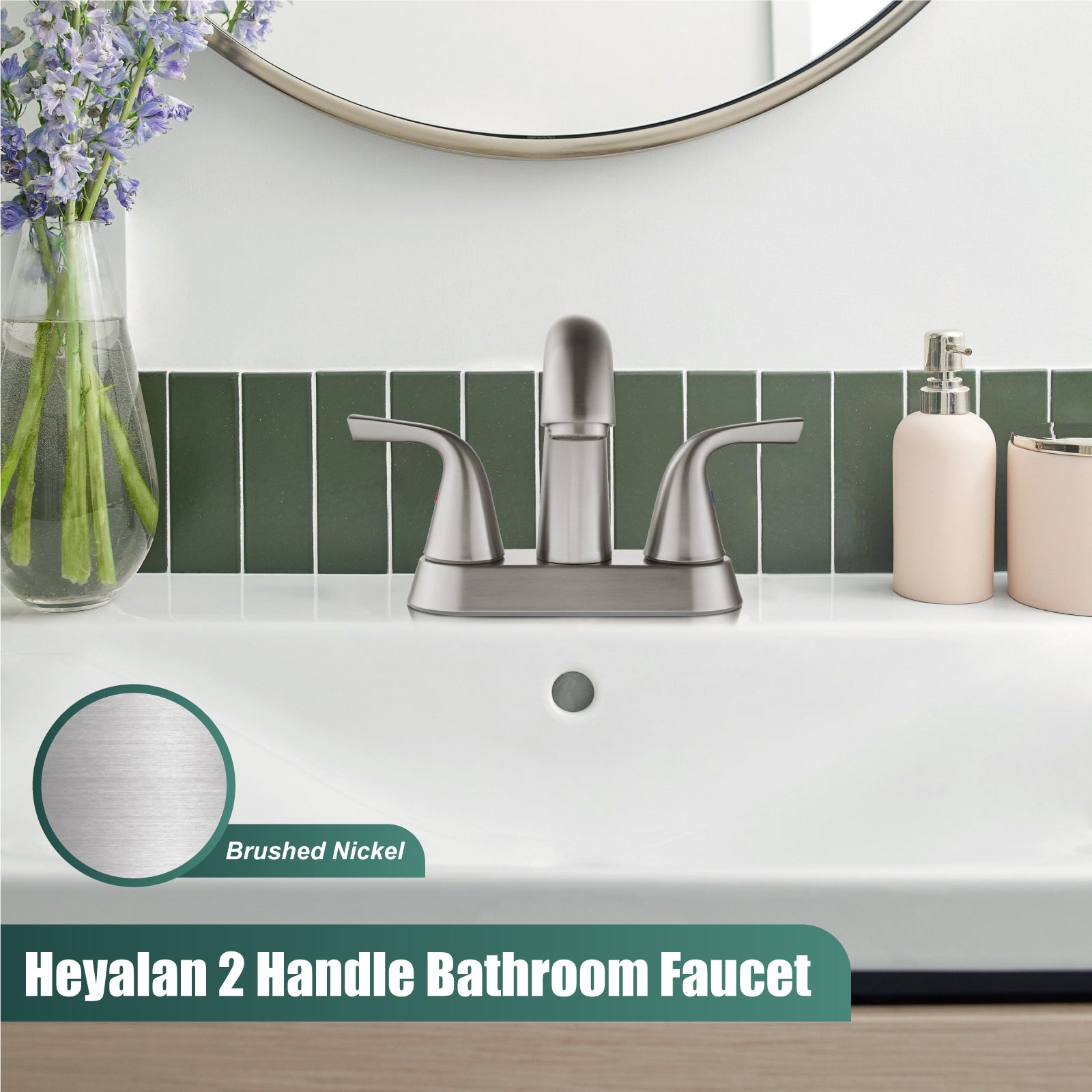Heyalan Swivel Spout 2 Handle Lever Lavatory Bathroom Vessel Sink Faucet 4-Inch Centerset Deck Mount Mixer Tap with Pop-up Drain and Faucet Supply Lines