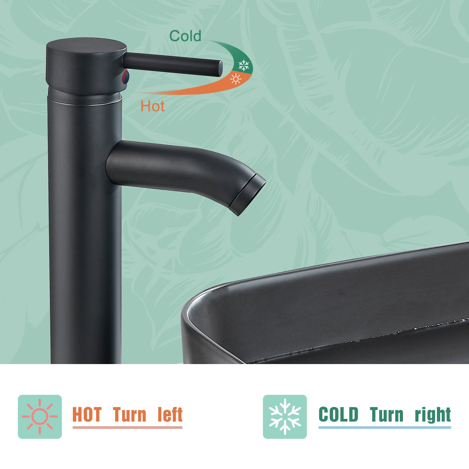 Heyalan Bathroom Faucet Vessel Sink Deck Mount SUS304 Stainless Steel Bowl Basin One Hole Single Handle Tall Spout Mixer Tap with Pop Up Drain
