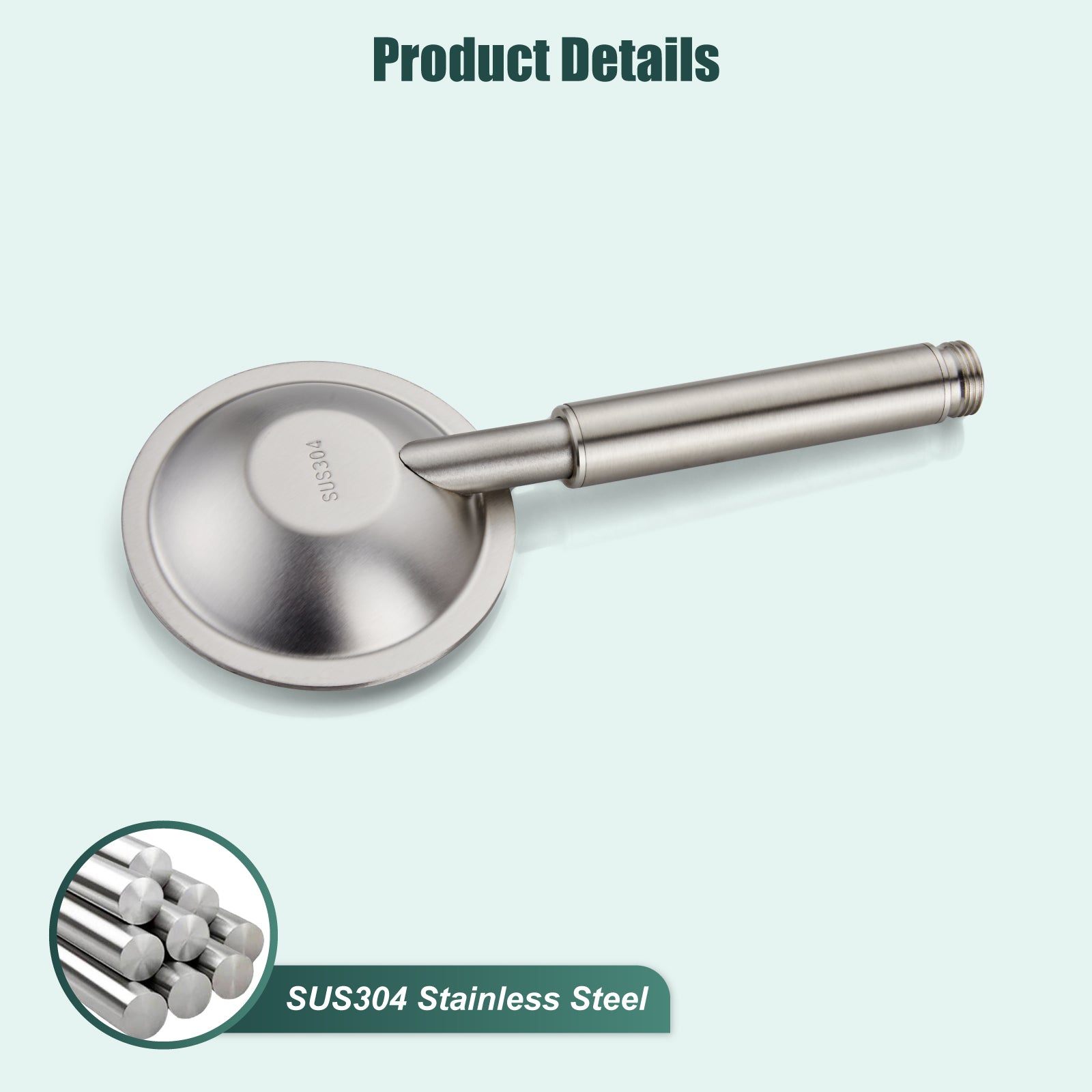 Heyalan Shower Wand Handheld Showerhead Wand Spray High Pressure Flow 1 Mode Hand Held Round SUS304 Sprayer Bathroom High Powerful Single Function Shower Head Bracket&Water Hose Include