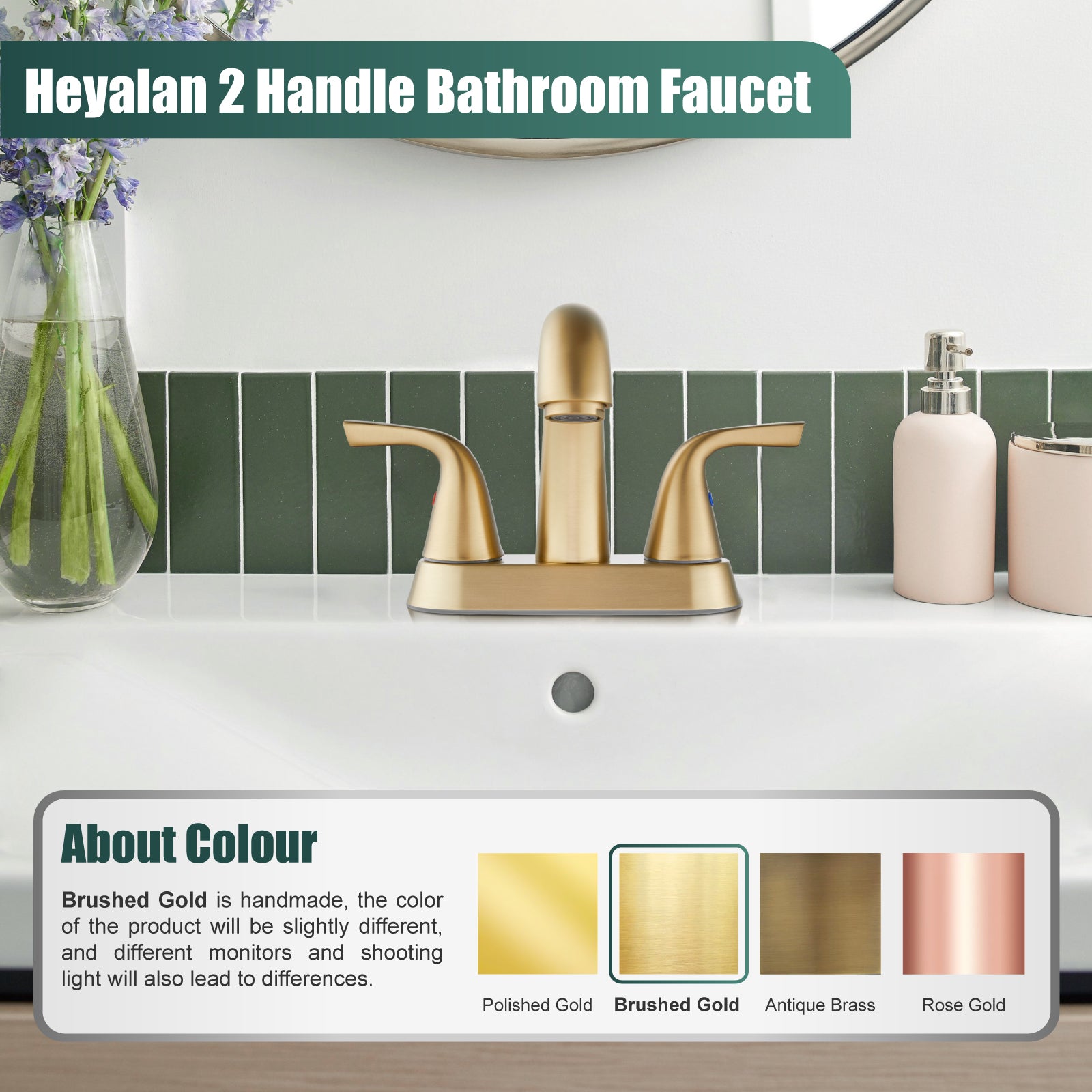 Heyalan Swivel Spout 2 Handle Lever Lavatory Bathroom Vessel Sink Faucet 4-Inch Centerset Deck Mount Mixer Tap with Pop-up Drain and Faucet Supply Lines
