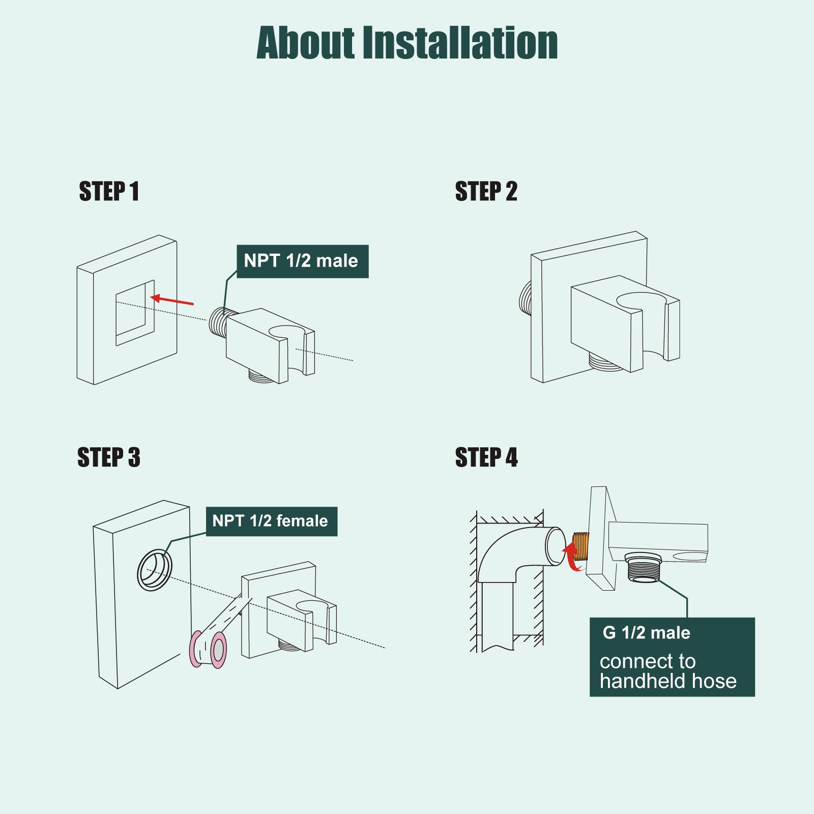 Heyalan Shower Wand Bracket Supply Hose Connector Shower Hand Holder Wall Mount Handheld Arm Shower Hose Holder with a Square Cover Brass Heyalan Modern
