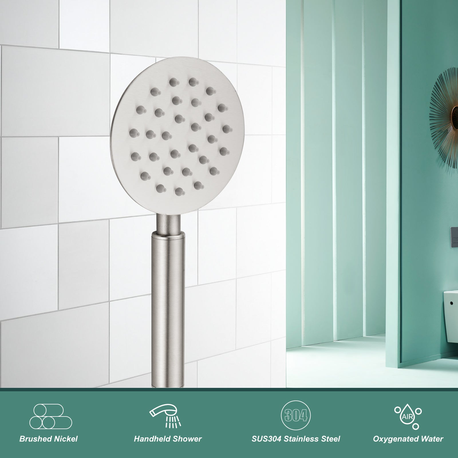 Heyalan Shower Wand Handheld Showerhead Wand Spray High Pressure Hand Held Round Stainless Steel SUS304 Shower Head Powerful Rainfall Water Sprayer Bathroom Luxury 1 Mode