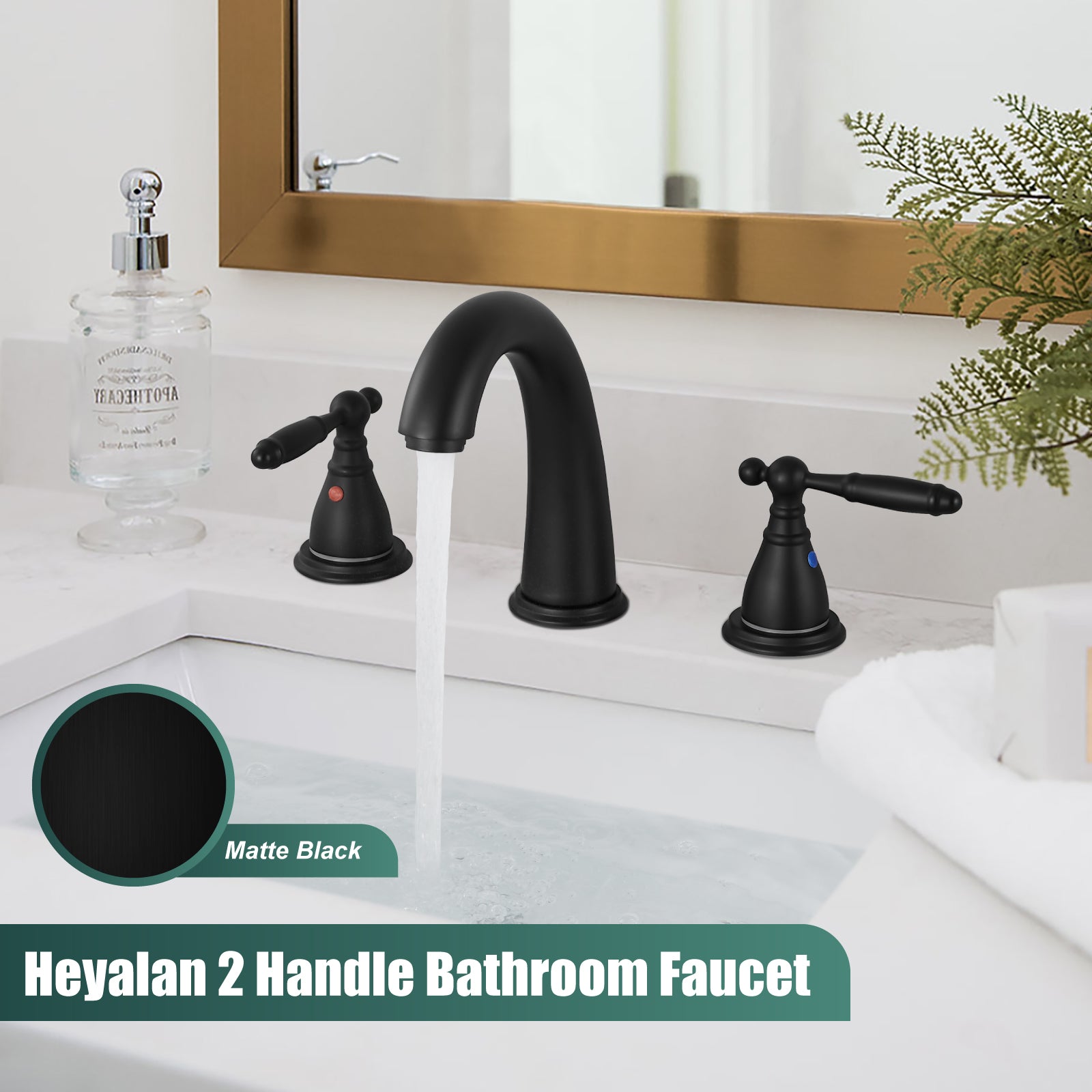 2 Handles SUS304 Stainless Steel 8-16 Inch Bathroom Basin Faucet with Pop Up Drain Deck Mount Divided Three Holes Toilet Sink Mixer Tap Simple Cabinet Grips Heyalan Mixer Faucet