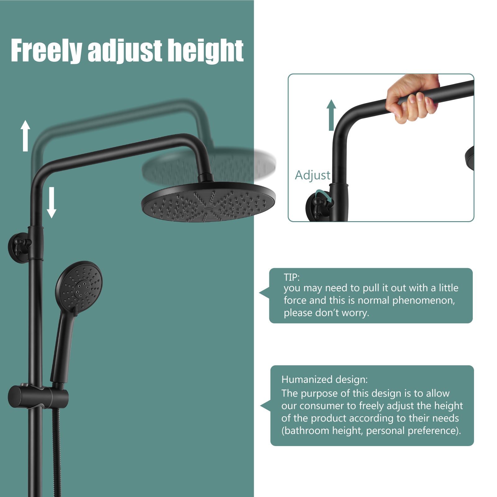 Exposed Shower System Faucet Set Bathroom 8 Inch ABS Single 1 Handle ABS Shower Head Handheld Shower Adjustable Slide Bar Hand Spray Tub Spout Wall Mount Complete Set