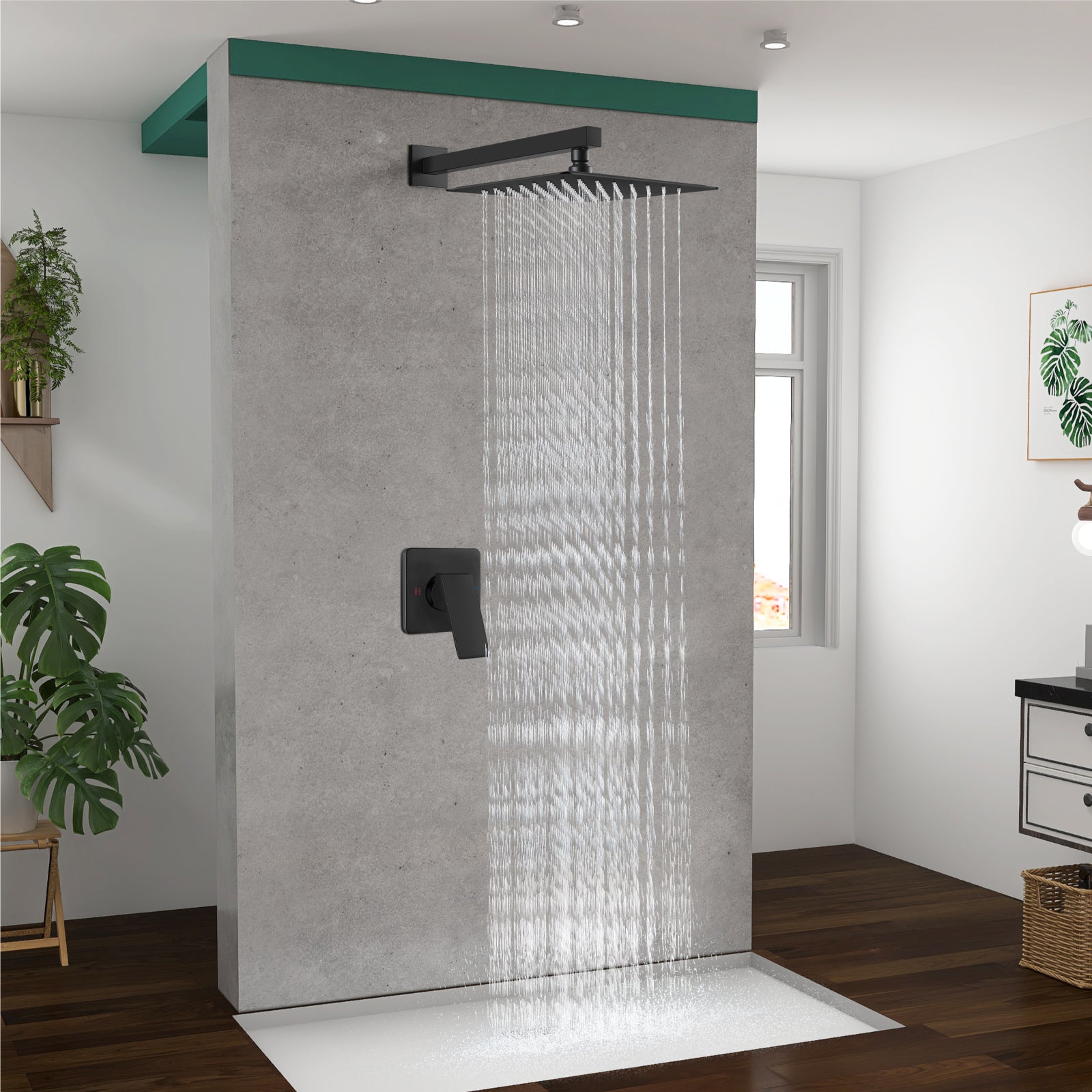 Heyalan Shower Trim Kit Wall Mounted 10 Inch Square SUS304 Rainfall Shower Head and One Handle System 1 Function Mixer Shower Faucet Set with Rough-in Valve Male Thread