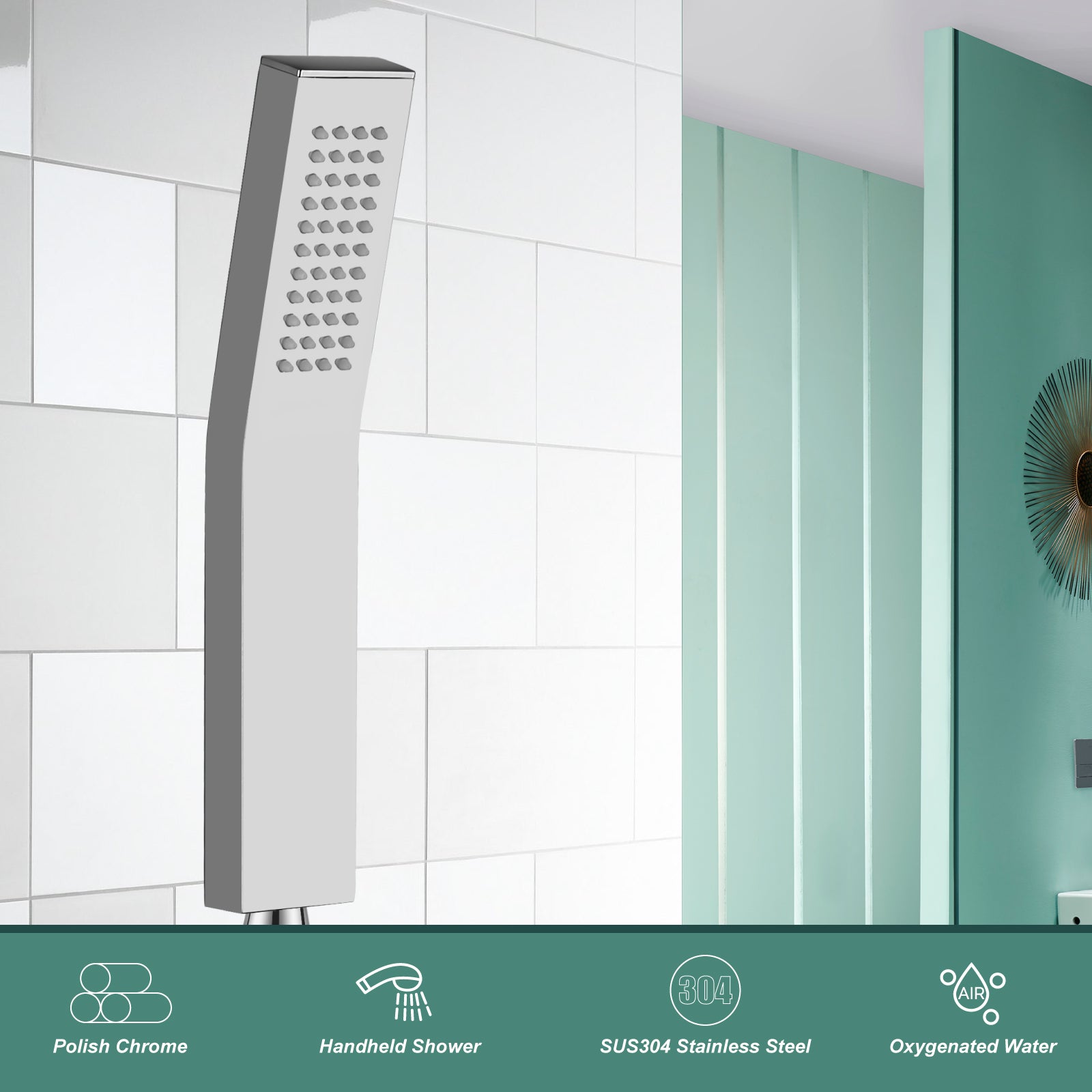 Heyalan Shower Wand SUS304 Stainless Steel Handheld Single Function Handheld Shower High Pressure Luxury Hand Shower Set High Flow Rectangle Curved Hand Shower Spray