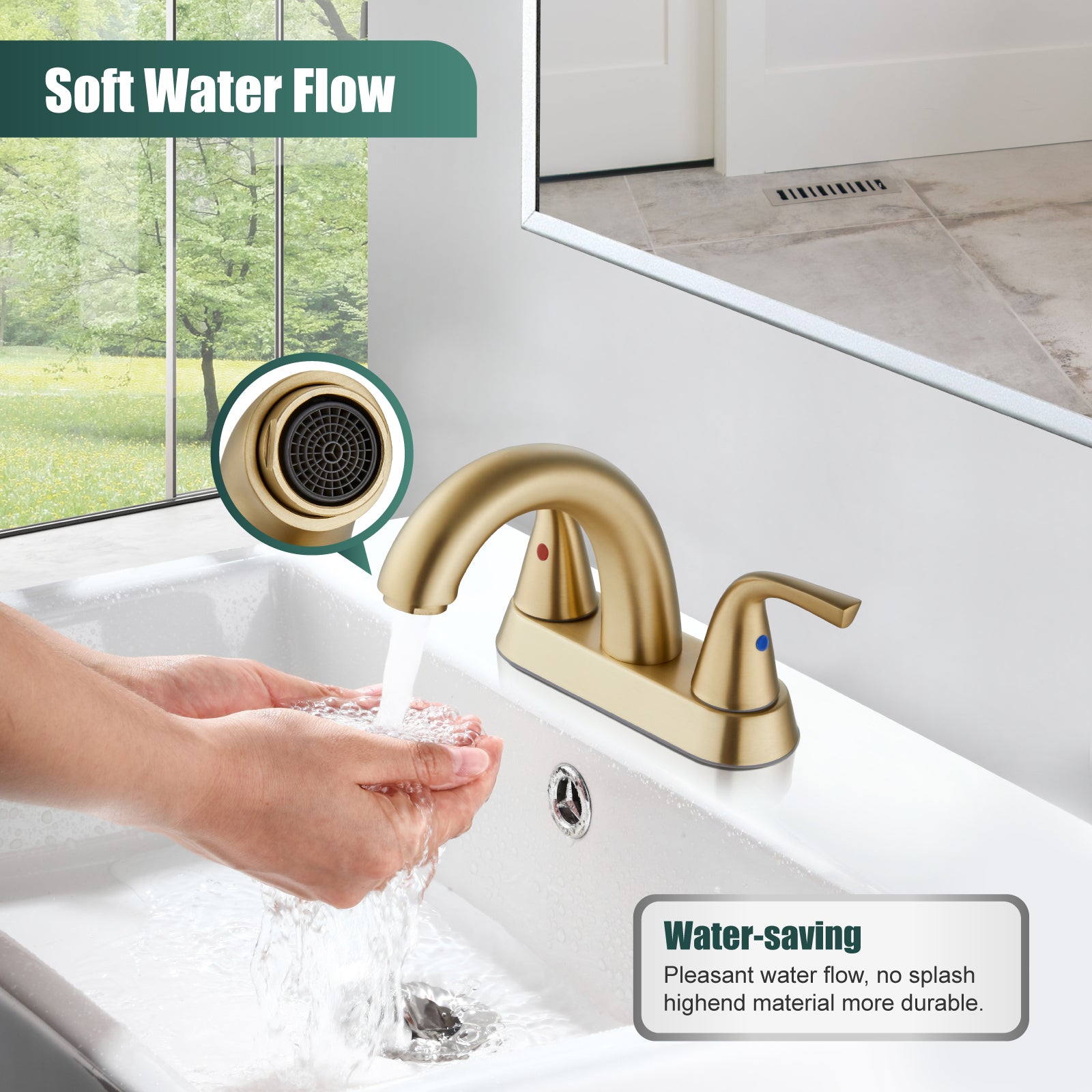 Heyalan Swivel Spout 2 Handle Lever Lavatory Bathroom Vessel Sink Faucet 4-Inch Centerset Deck Mount Mixer Tap with Pop-up Drain and Faucet Supply Lines