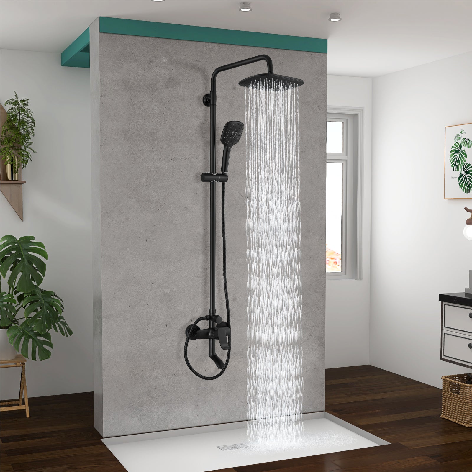 Exposed Shower System Polish Chrome 3 Functional Bathroom Shower Set 9 Inch Rainfall Shower Head with Handheld Sprayer Complete Set Adjustable Hand Spray Tub Spout Wall Mount