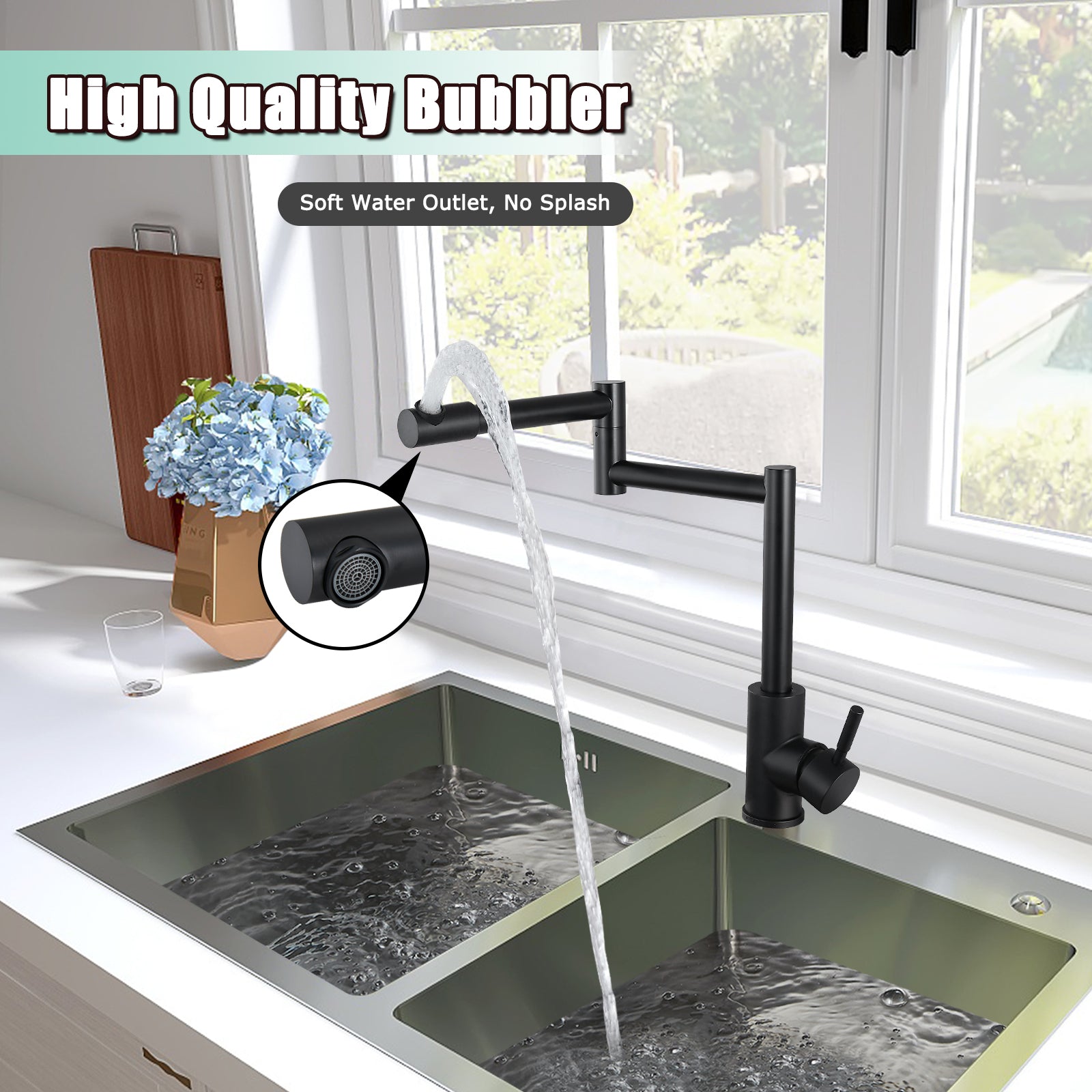 Heyalan  Pot Filler Faucet Deck Mounted Single Handle Double Joints Free Rotating Modern Deck Mounted Countertop Retractable Commercial Kitchen Sink Faucet Stainless Steel