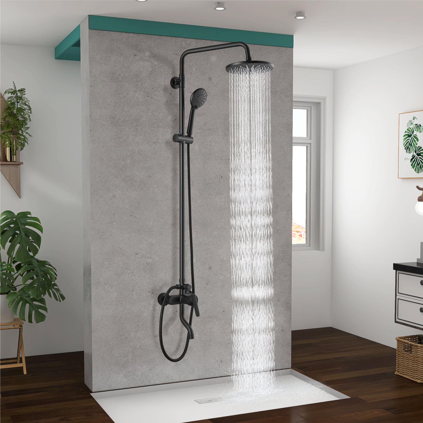 Exposed Shower System Faucet Set Bathroom 8 Inch ABS Single 1 Handle ABS Shower Head Handheld Shower Adjustable Slide Bar Hand Spray Tub Spout Wall Mount Complete Set