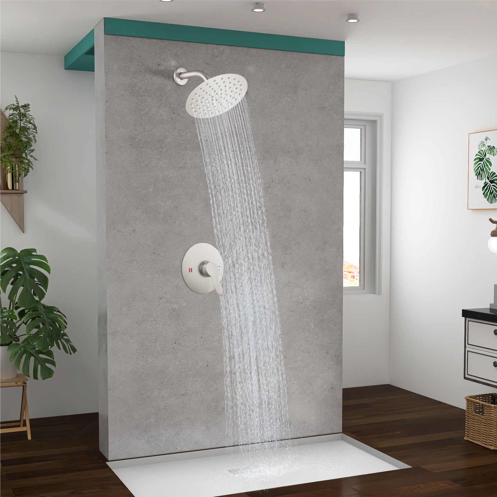 Shower Faucet Set 8 Inch Round Showerhead Bathroom Rainfall Shower System Wall Mount SUS304 Stainless Steel Single Function Shower Trim Kit 1 Handle Male Thread 1/2" NPT