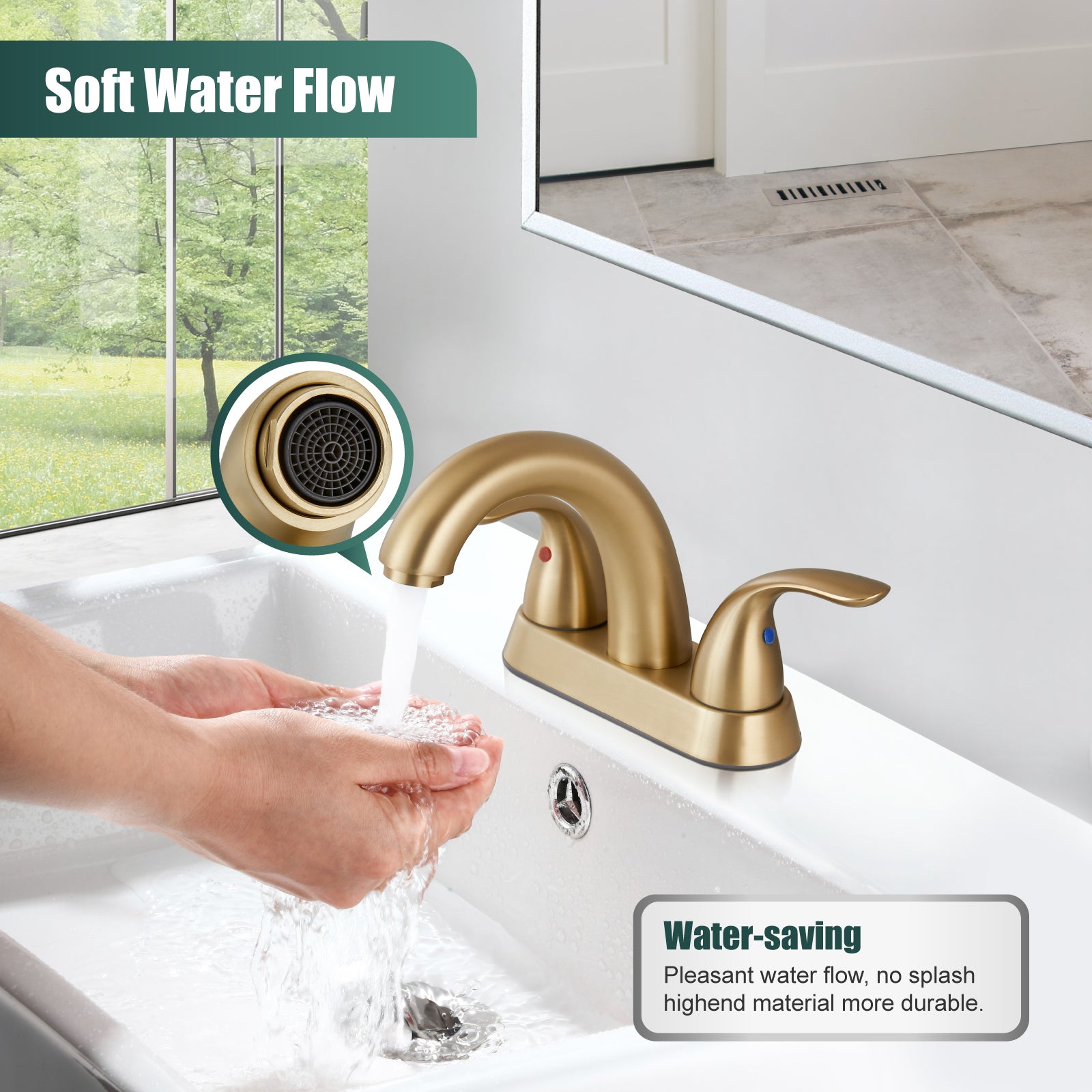 Heyalan Swivel Spout 2 Handle Lever Lavatory Bathroom Vessel Sink Faucet 4-Inch Centerset Deck Mount Mixer Tap with Pop-up Drain Stainless Steel