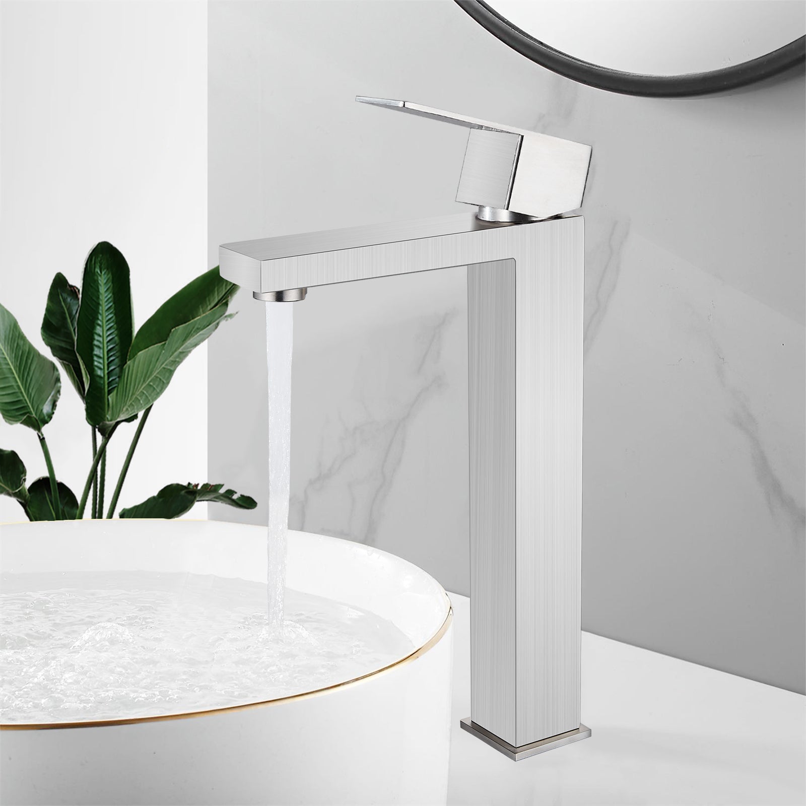 Black Bathroom Vessel Sink Faucet Single Handle Basin Bowl Tap SUS304 Stainless Steel Tall Body 1 Hole Lavatory Vanity Mixer Bar Tap Tall Spout Deck Mount