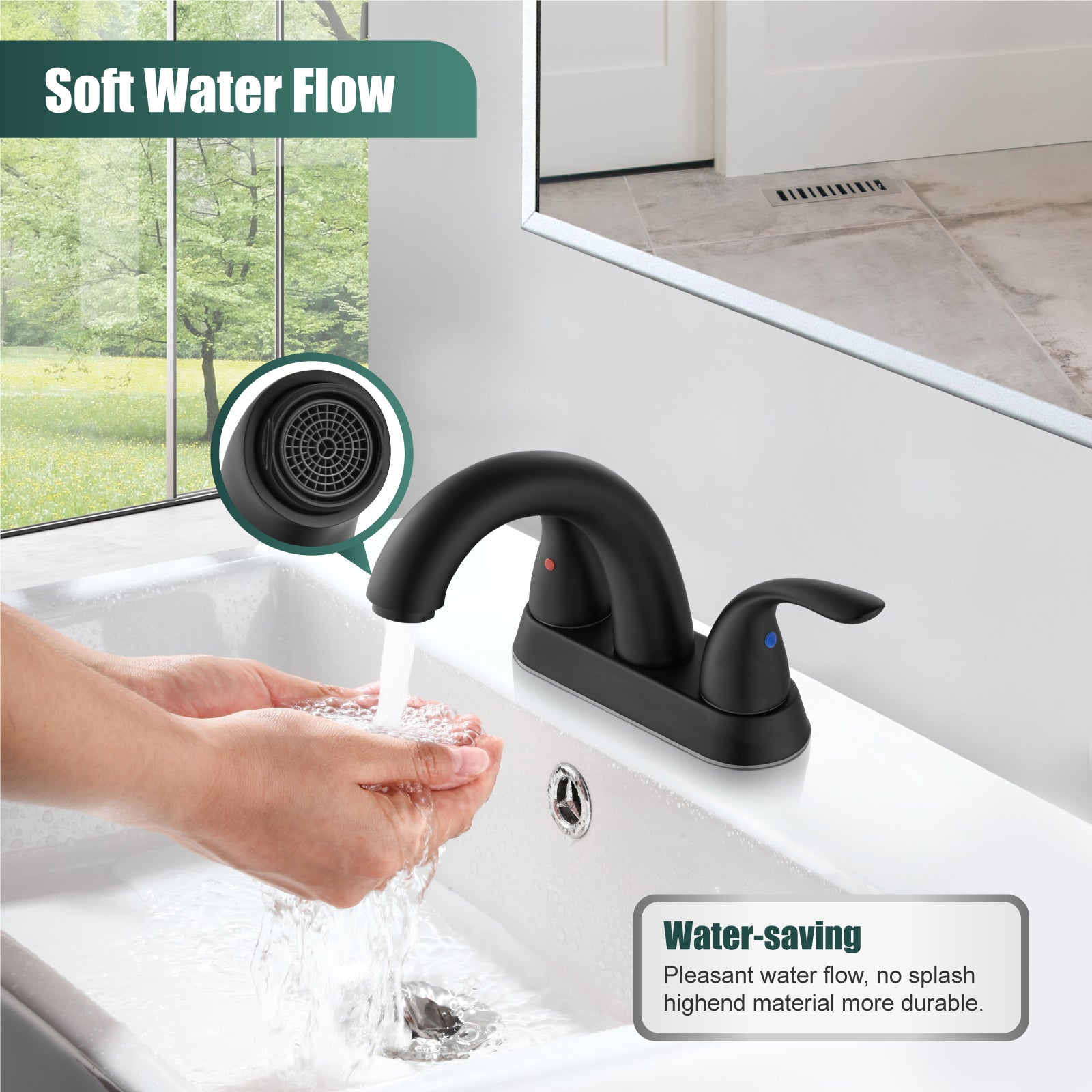 Heyalan Swivel Spout 2 Handle Lever Lavatory Bathroom Vessel Sink Faucet 4-Inch Centerset Deck Mount Mixer Tap with Pop-up Drain Stainless Steel