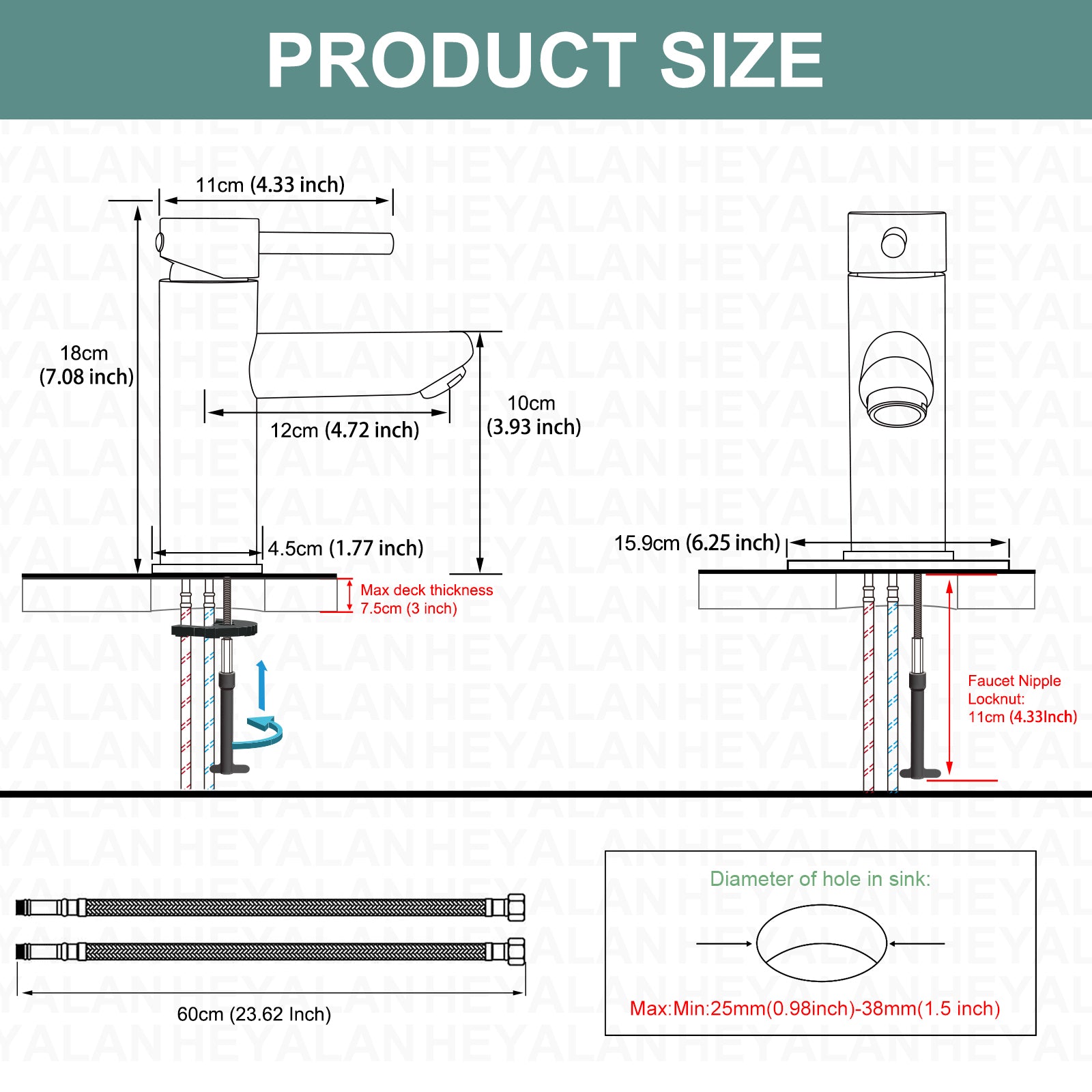 Heyalan Bathroom Sink Faucet Stainless Steel SUS304 Brushed Nickel Single Handle 1 Hole Hot and Cold Water Deck Mount Lavatory Faucet Kitchen Tap with Pop Up Drain