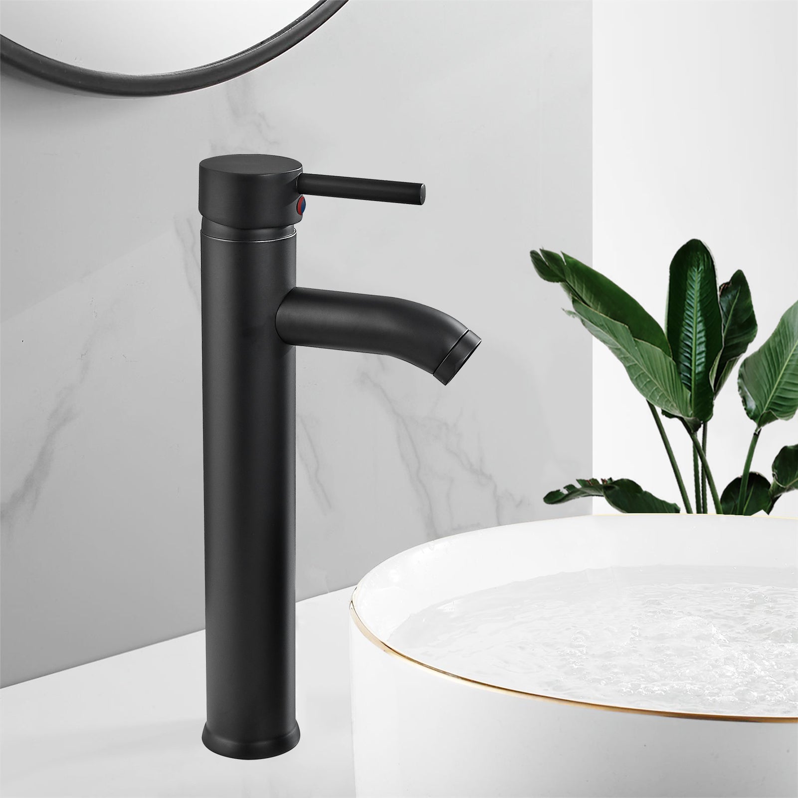 Heyalan Bathroom Faucet Vessel Sink Deck Mount SUS304 Stainless Steel Bowl Basin One Hole Single Handle Tall Spout Mixer Tap with Pop Up Drain