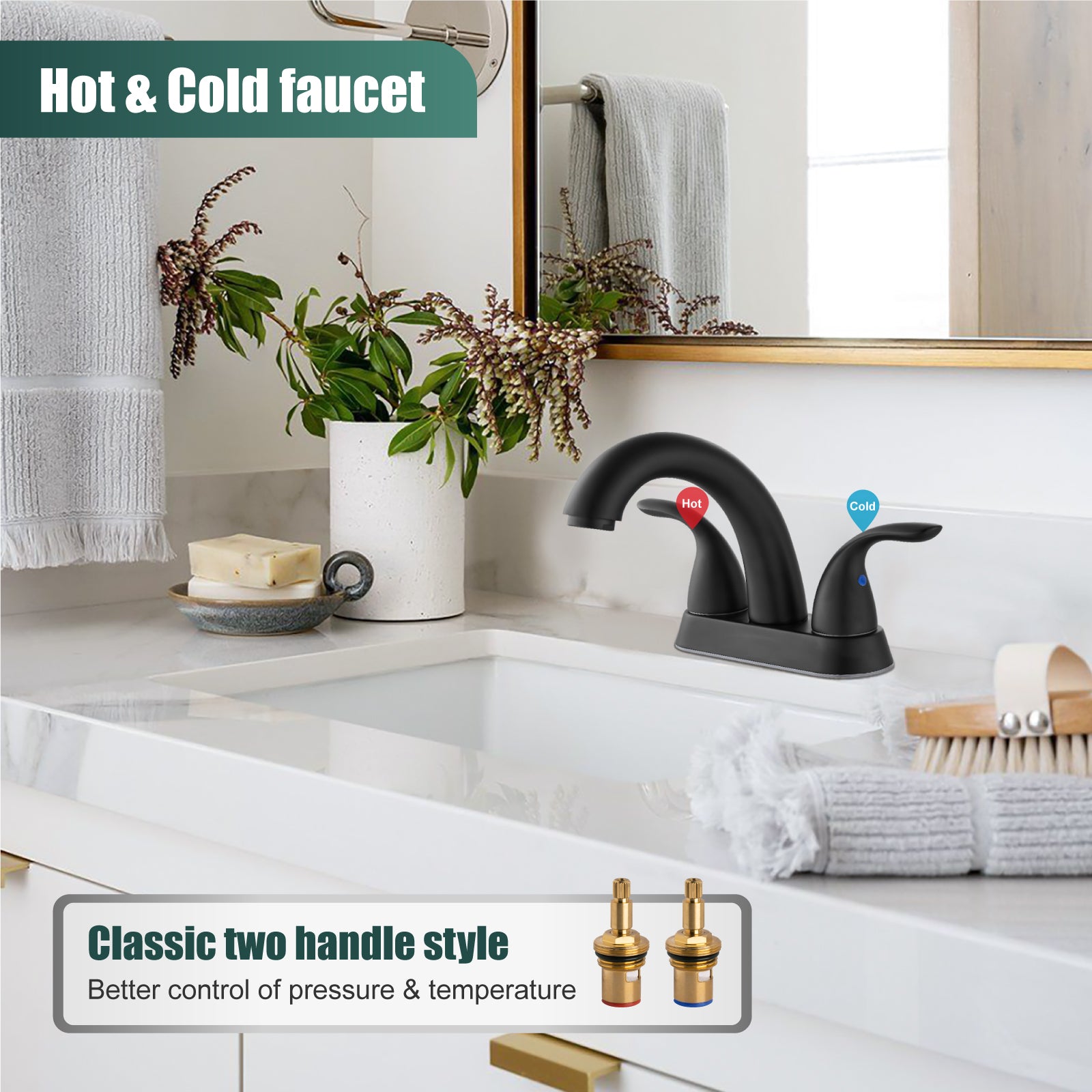 Heyalan Swivel Spout 2 Handle Lever Lavatory Bathroom Vessel Sink Faucet 4-Inch Centerset Deck Mount Mixer Tap with Pop-up Drain Stainless Steel