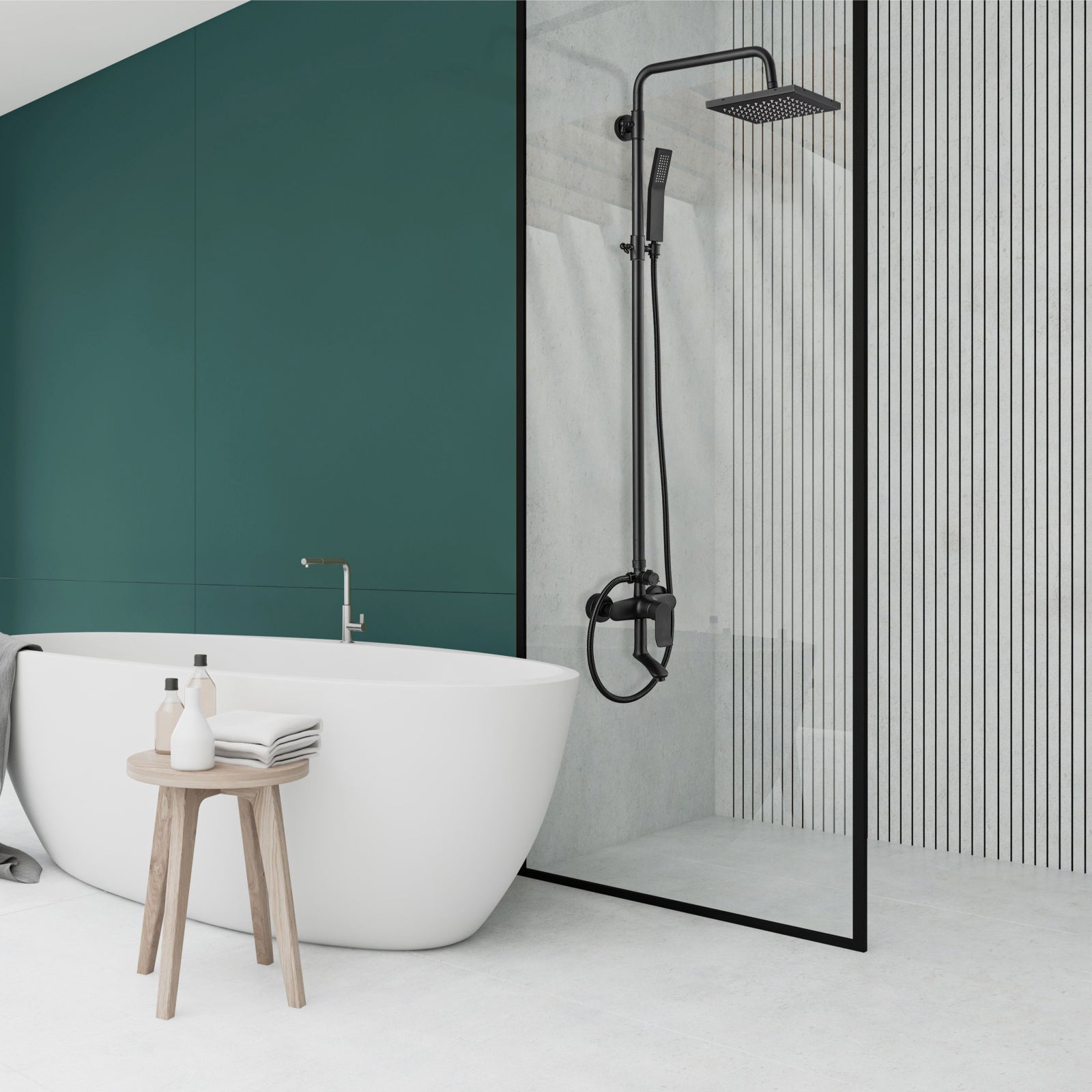 Exposed Shower System 3 Functional Bathroom Shower Faucet Set 8 Inch Square Rainfall Shower Head Wall Mounted Exposed Chrome Shower Faucet Set 8 Rain Exposed Pipe Shower