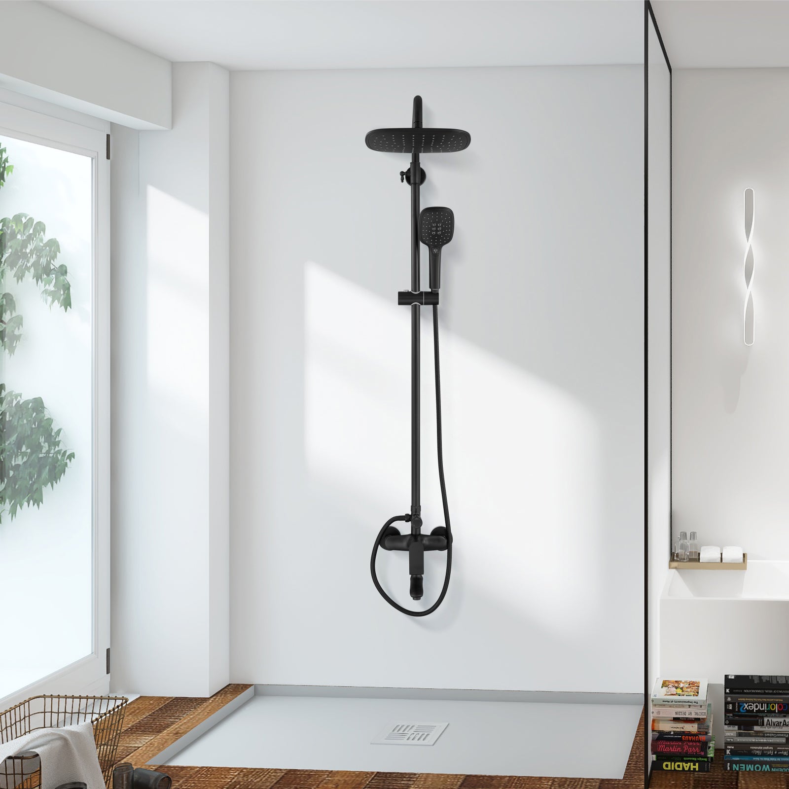 Exposed Shower System Polish Chrome 3 Functional Bathroom Shower Set 9 Inch Rainfall Shower Head with Handheld Sprayer Complete Set Adjustable Hand Spray Tub Spout Wall Mount