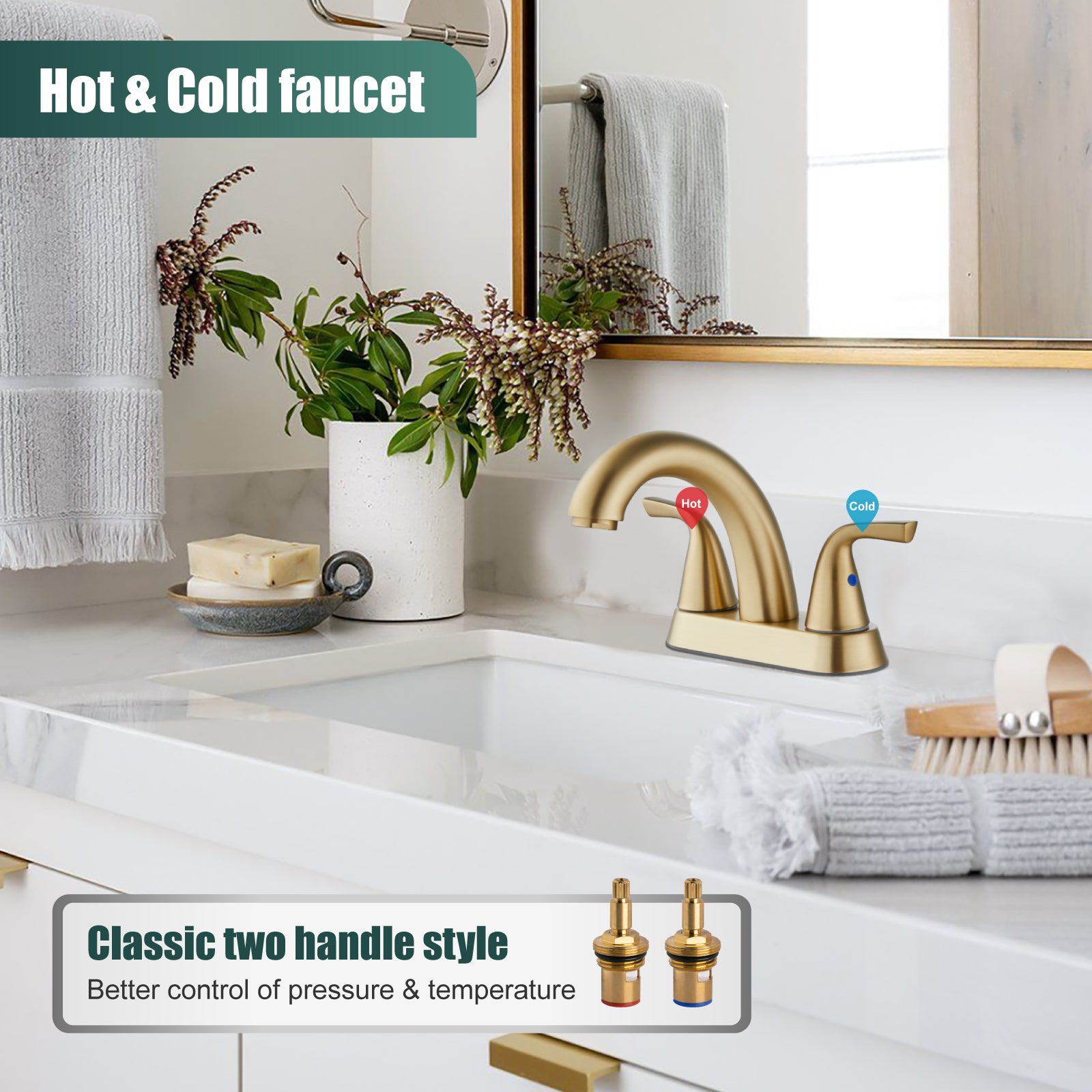 Heyalan Swivel Spout 2 Handle Lever Lavatory Bathroom Vessel Sink Faucet 4-Inch Centerset Deck Mount Mixer Tap with Pop-up Drain and Faucet Supply Lines