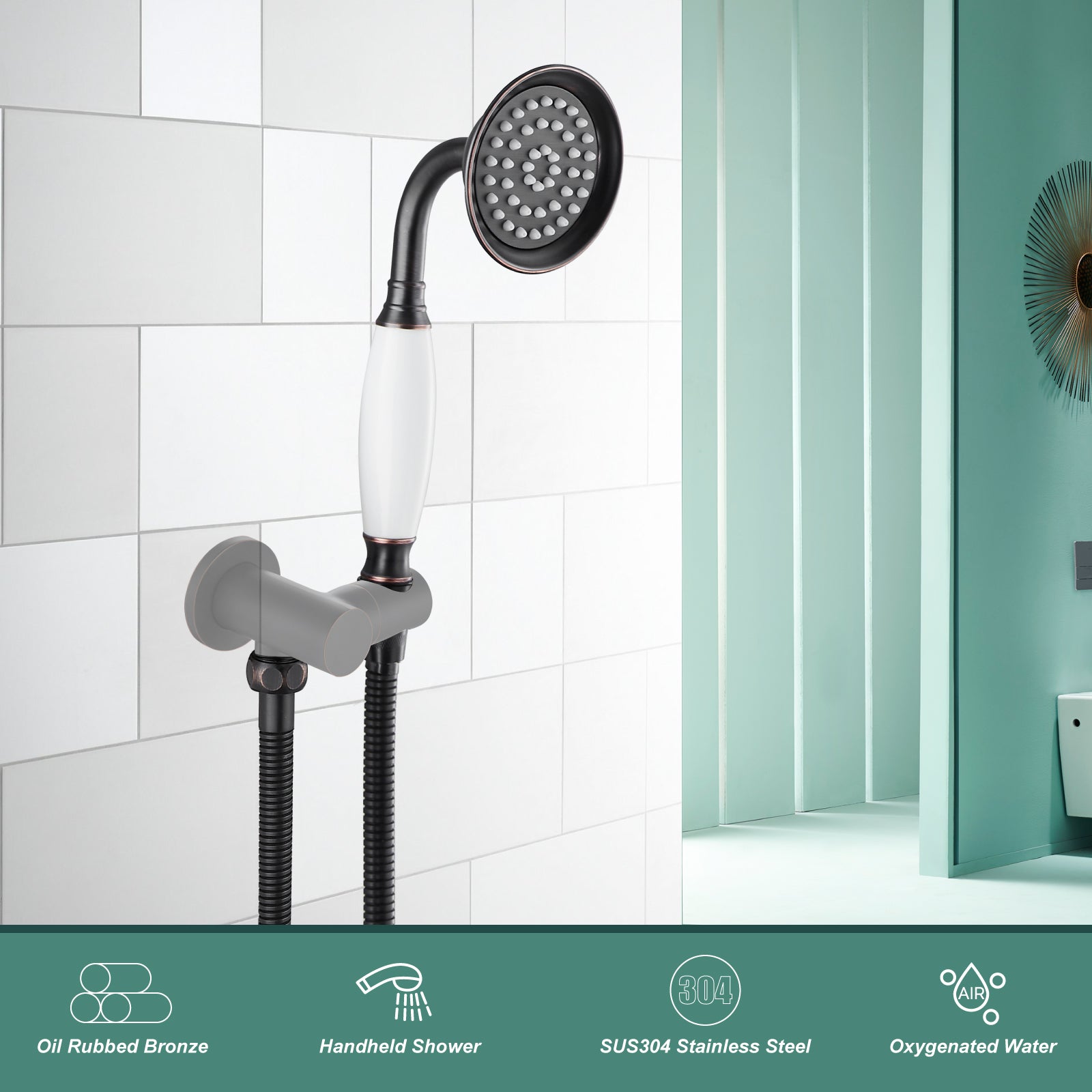Heyalan Handheld Shower Head Spray Wand Ceramic Handle Hand Held High Pressure Telephone Shape Antique Brass Shower Head Water Sprayer Bathroom Shower 1 Mode Shower Hose Include