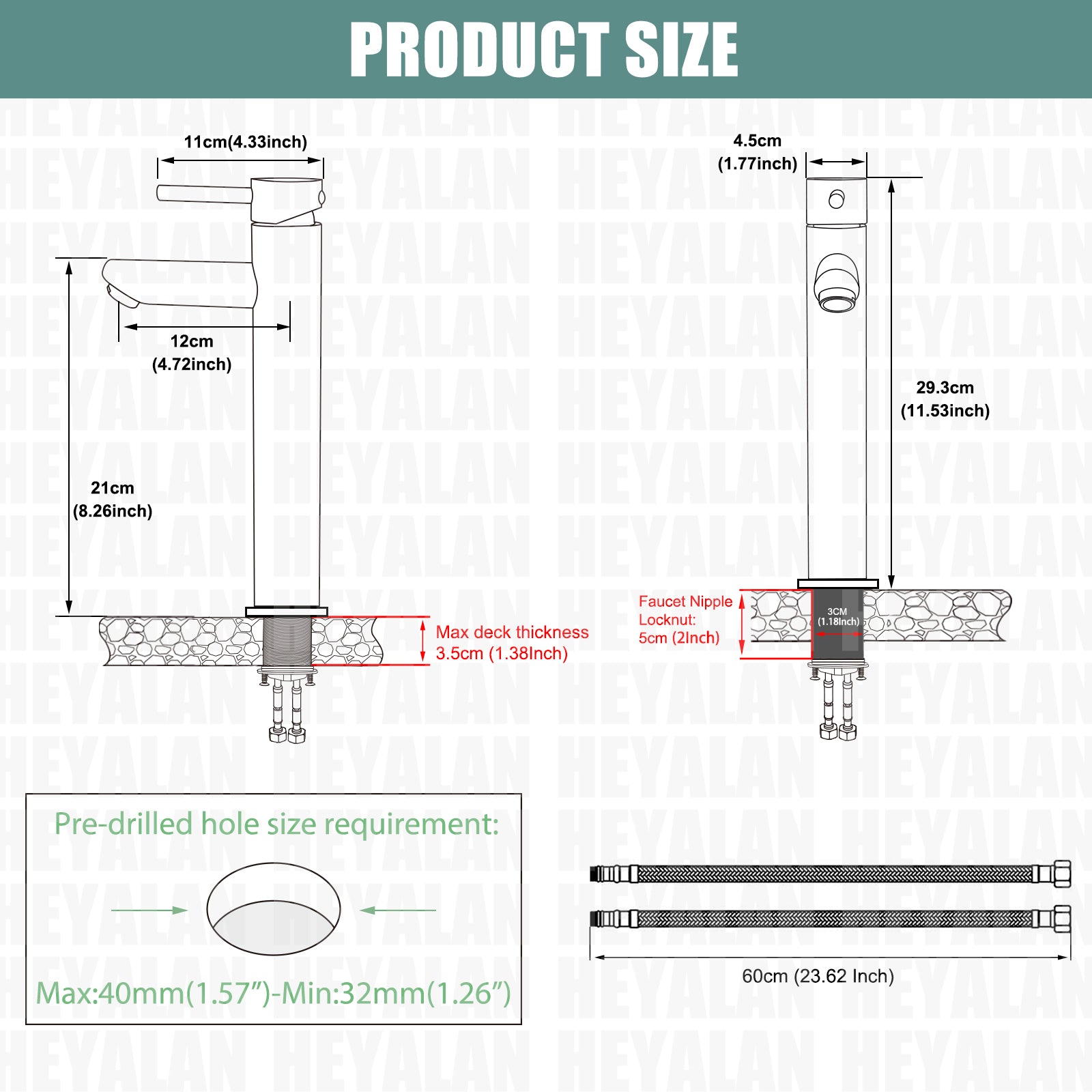 Heyalan Bathroom Sink Faucet Stainless Steel SUS304 Brushed Nickel Single Handle 1 Hole Hot and Cold Water Deck Mount Lavatory Faucet Kitchen Tap with Pop Up Drain