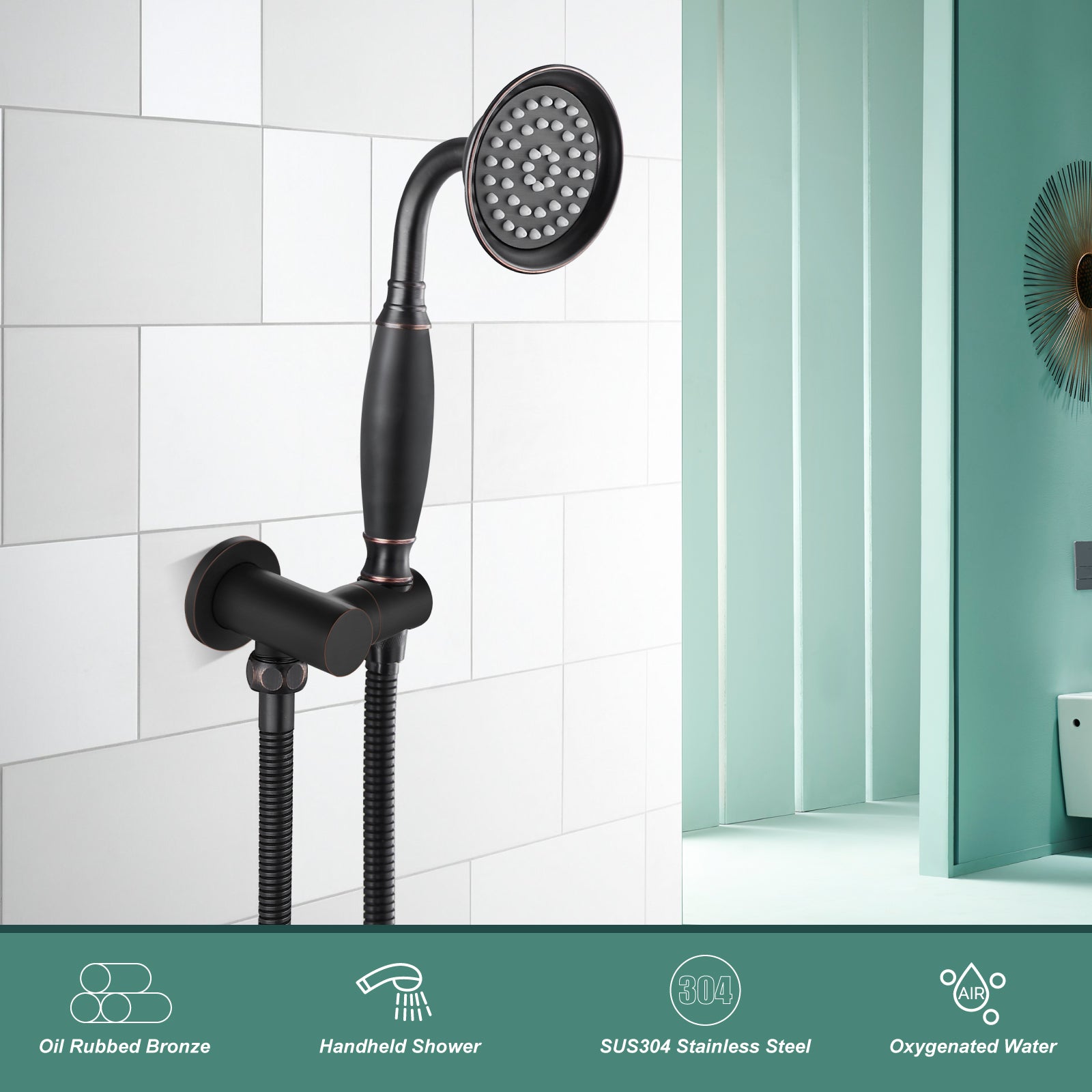 Heyalan Handheld Shower Head Spray with Bracket Wand Hand Held Telephone Shape Vintage Brass Shower Head Water Sprayer with Holder Bathroom Shower Single Setting Shower Hose Include