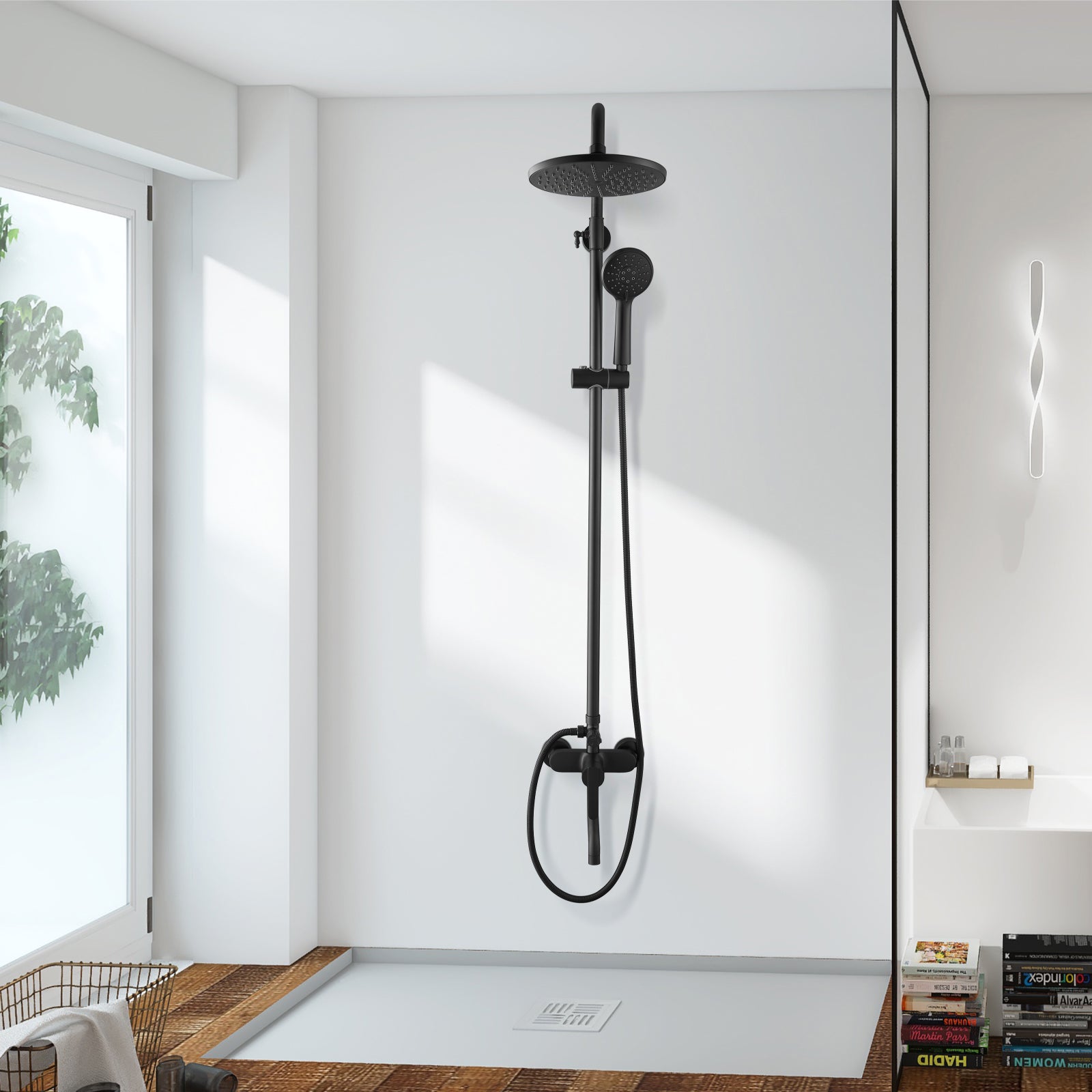 Exposed Shower System Faucet Set Bathroom 8 Inch ABS Single 1 Handle ABS Shower Head Handheld Shower Adjustable Slide Bar Hand Spray Tub Spout Wall Mount Complete Set