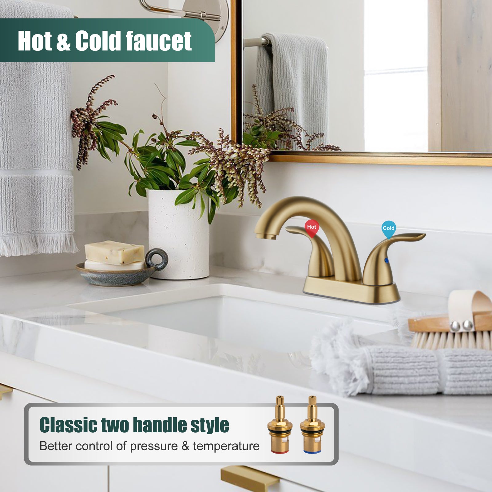 Heyalan Swivel Spout 2 Handle Lever Lavatory Bathroom Vessel Sink Faucet 4-Inch Centerset Deck Mount Mixer Tap with Pop-up Drain Stainless Steel