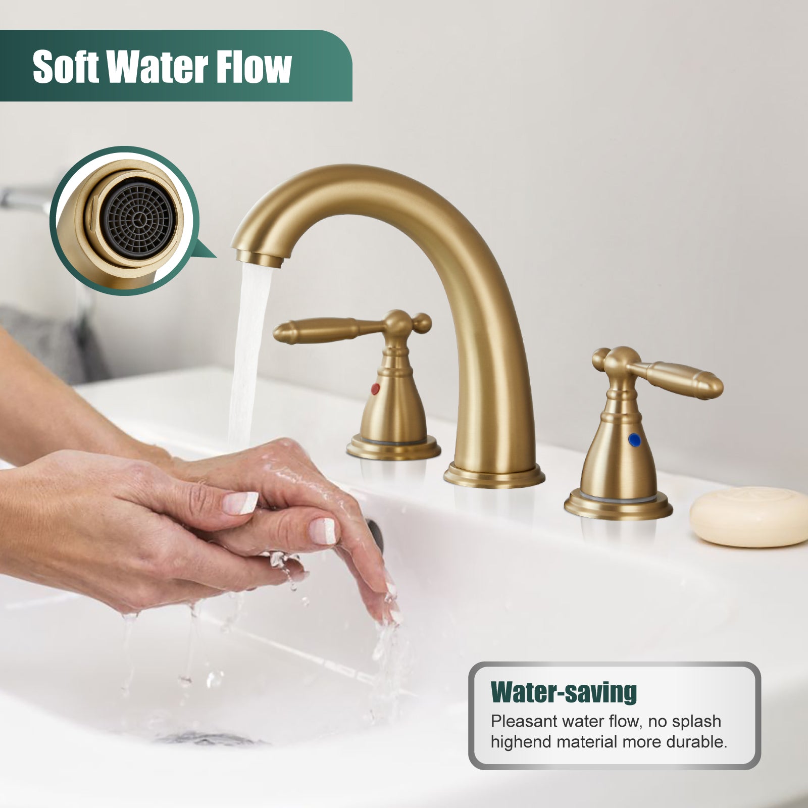 2 Handles SUS304 Stainless Steel 8-16 Inch Bathroom Basin Faucet with Pop Up Drain Deck Mount Divided Three Holes Toilet Sink Mixer Tap Simple Cabinet Grips Heyalan Mixer Faucet