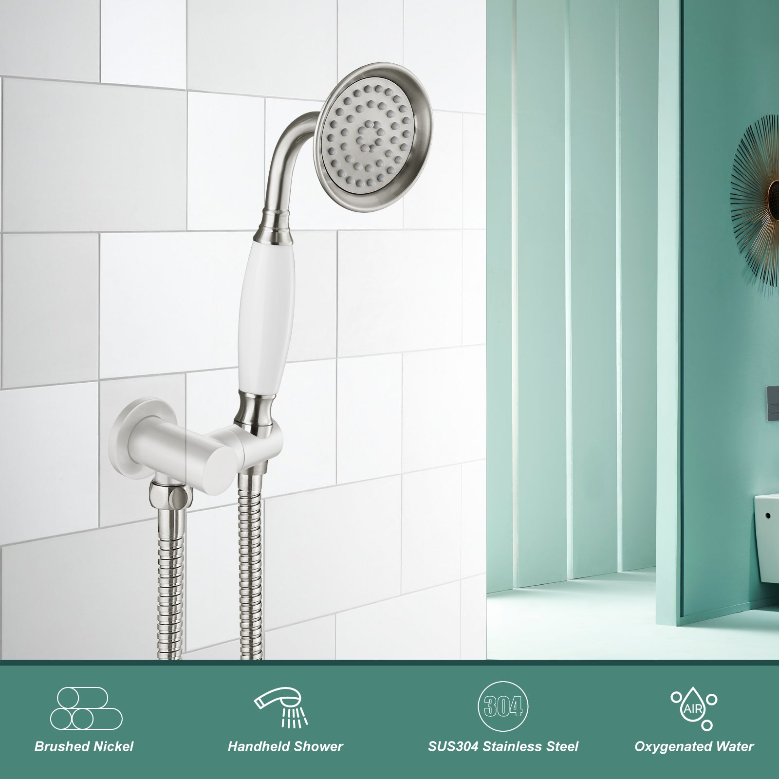 Heyalan Handheld Shower Head Spray with Holder Wand Ceramic Handle Hand Held Telephone Shape Antique Brass Shower Head Sprayer with Bracket Bathroom Shower 1 Mode with Water Hose