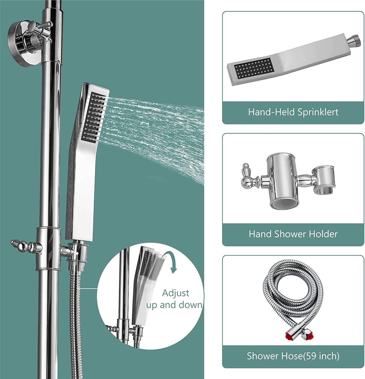 3 Functional Bathroom Shower Set 8 Inch Square Rainfall Shower Head with Wall Mounted