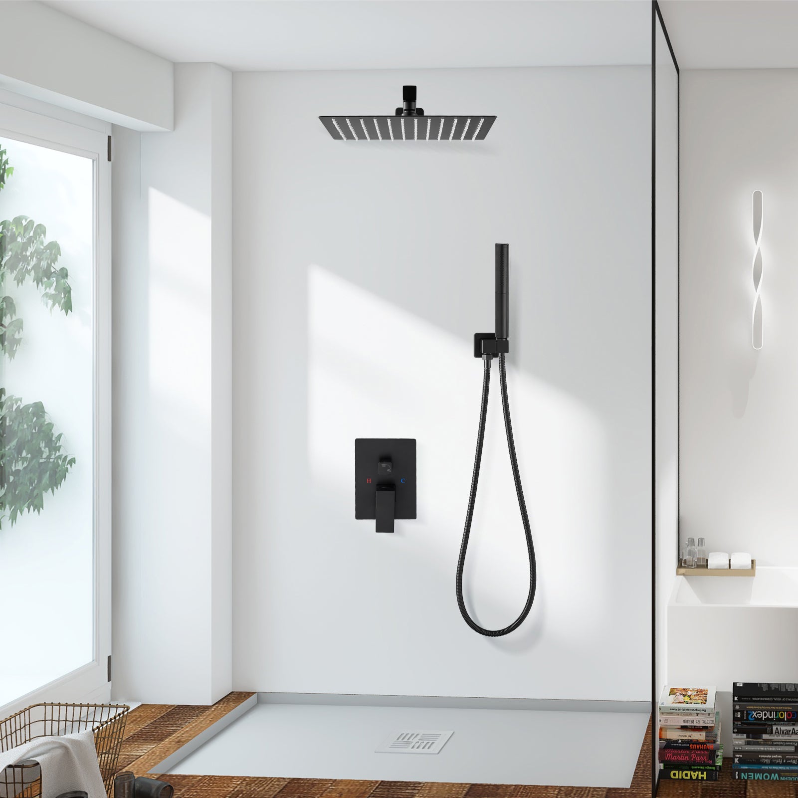 Heyalan Shower System Square Rain Shower System Head Shower Faucet Fixture 2 in 1 Handheld Shower Sprayer Rough in Valve Wall Mount Bathroom Rainfall Combo Set High Pressure