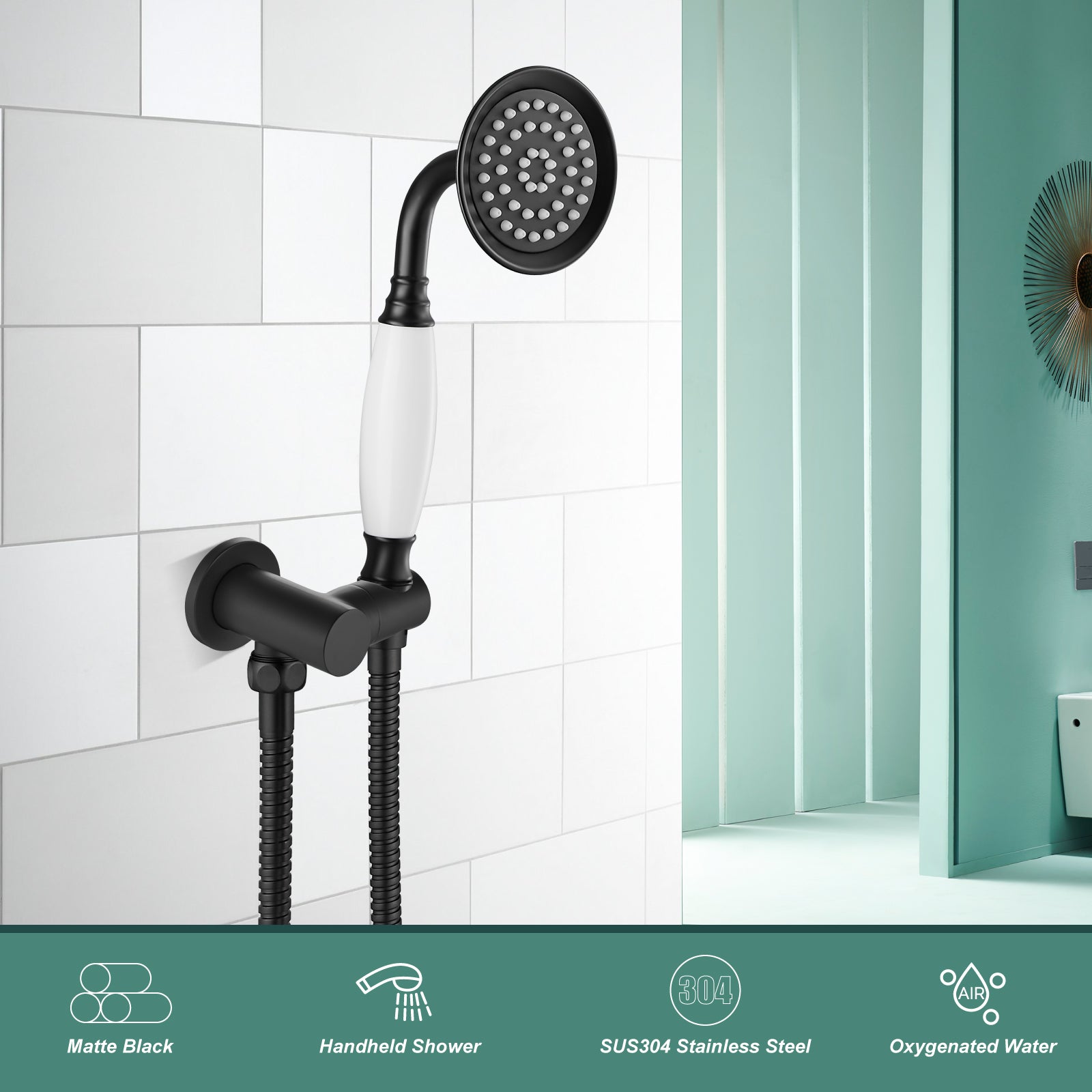 Heyalan Handheld Shower Head Spray with Holder Wand Ceramic Handle Hand Held Telephone Shape Antique Brass Shower Head Sprayer with Bracket Bathroom Shower 1 Mode with Water Hose