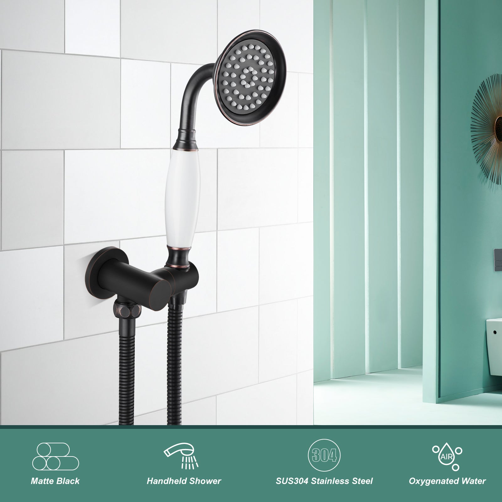 Heyalan Handheld Shower Head Spray with Holder Wand Ceramic Handle Hand Held Telephone Shape Antique Brass Shower Head Sprayer with Bracket Bathroom Shower 1 Mode with Water Hose