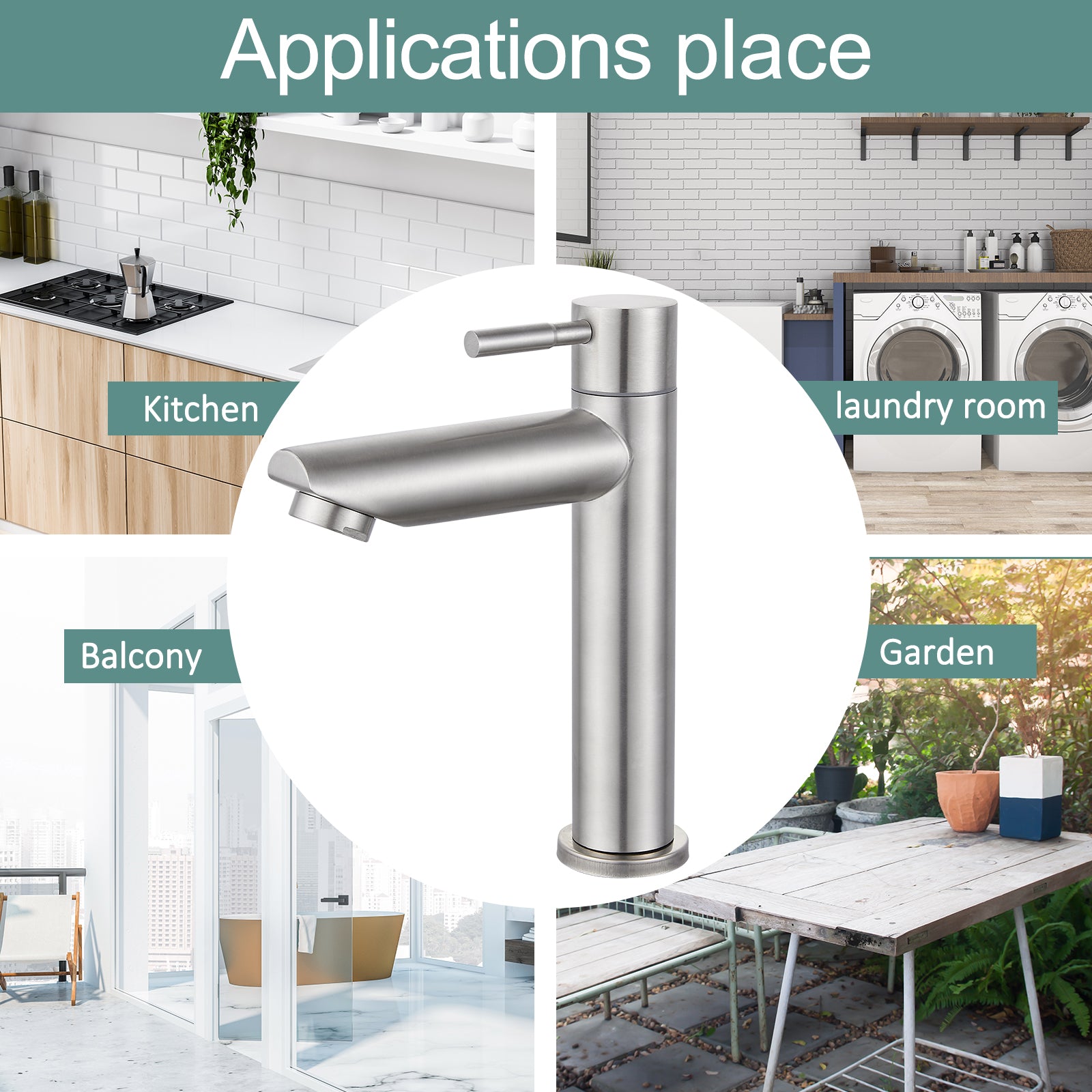 Cold Water Only Bathroom Sink Faucet Stainless Steel SUS304 Brushed Nickel Single Handle One Hole Deck Mount Lavatory Faucet (Drain Not Included)