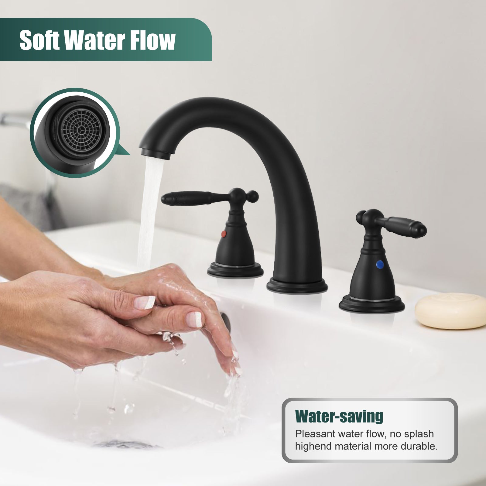 2 Handles SUS304 Stainless Steel 8-16 Inch Bathroom Basin Faucet with Pop Up Drain Deck Mount Divided Three Holes Toilet Sink Mixer Tap Simple Cabinet Grips Heyalan Mixer Faucet