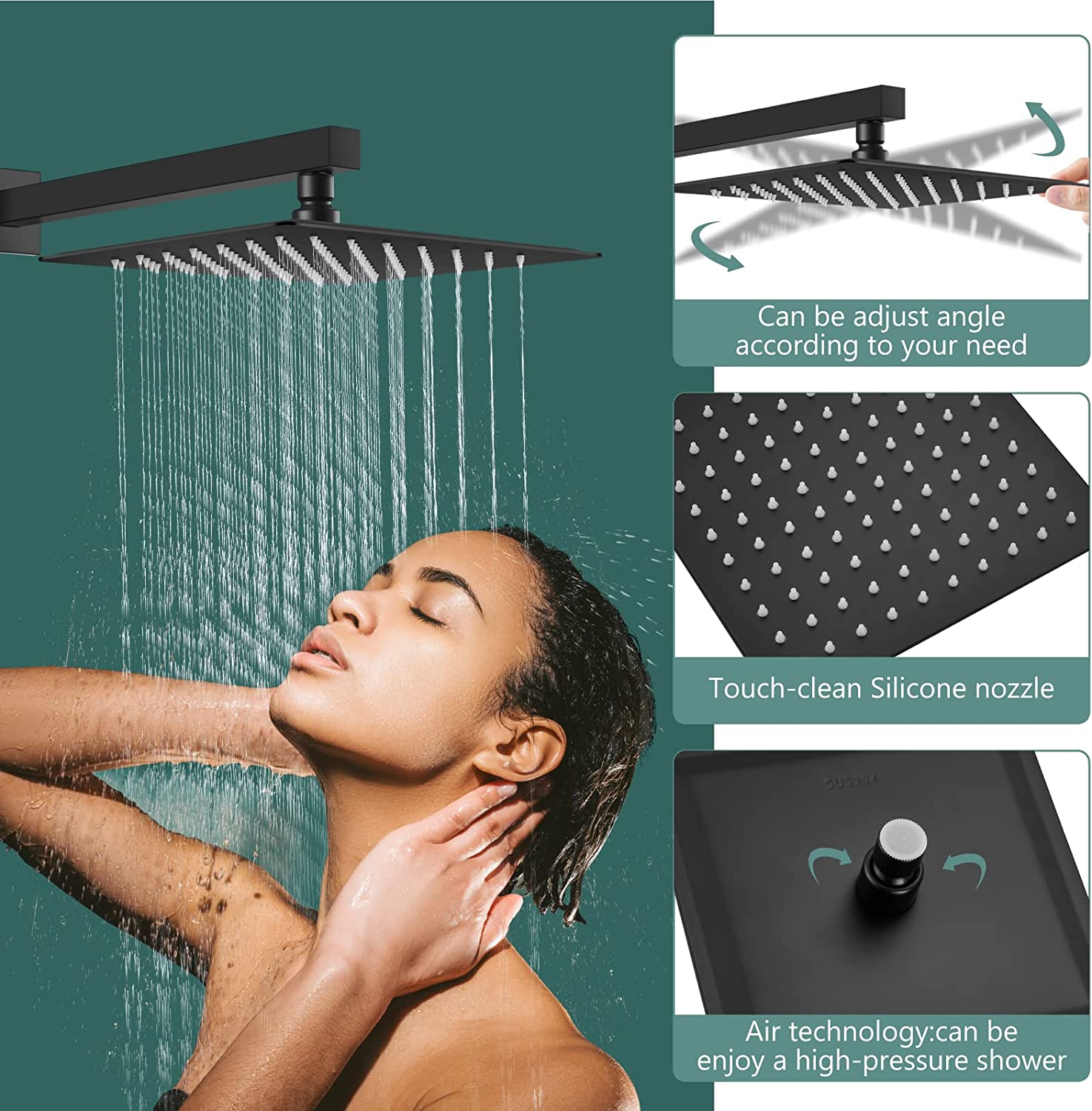 Heyalan Shower System 10 Inch Square Rain Shower Head Shower Faucet Fixture ABS Handheld Shower Sprayer Wall Mount Bathroom Rainfall Showerhead Combo Set High Pressure